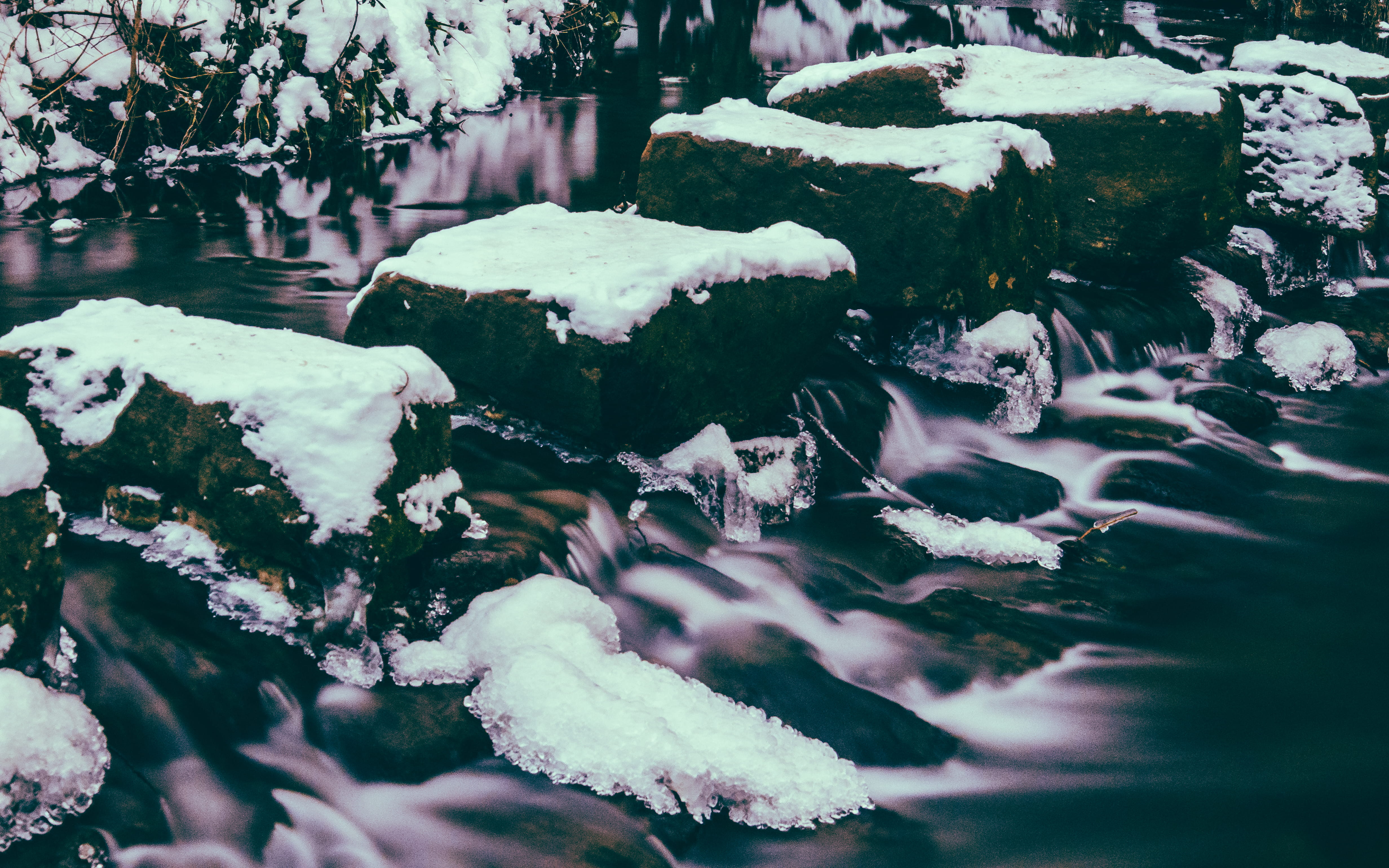 rocksnature, frozen, winter, surface level, snow, cold, path, endcliffe park, no people, plant, close-up, united kingdom, steppings stones, waterfall, growth, HD Wallpaper