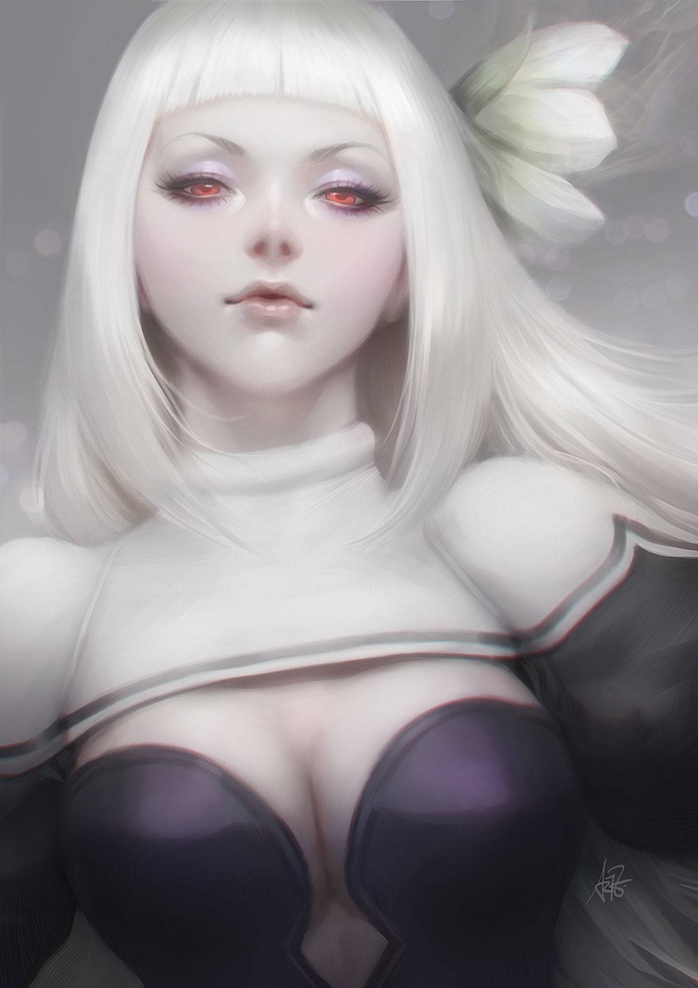 flower, arch, hair, second, eyes, magnolia, original, white, bravely, 1080P, red, girl, long, characters, anime, Phone HD Wallpaper