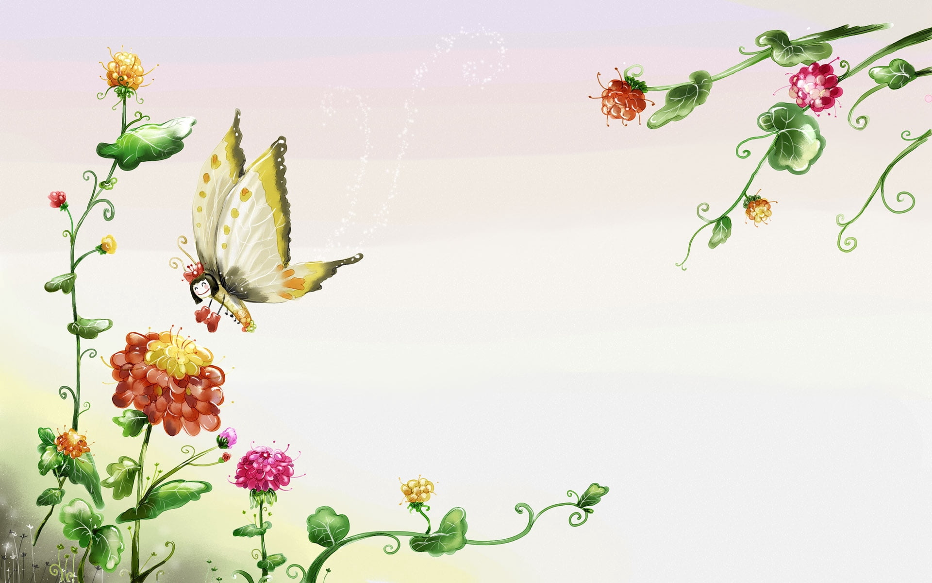 illustration, inflorescence, backgrounds, growth, 1080P, decoration, branch, butterfly, flowering plant, clip, leaf, bud, multi Colored, no people, flower, HD Wallpaper