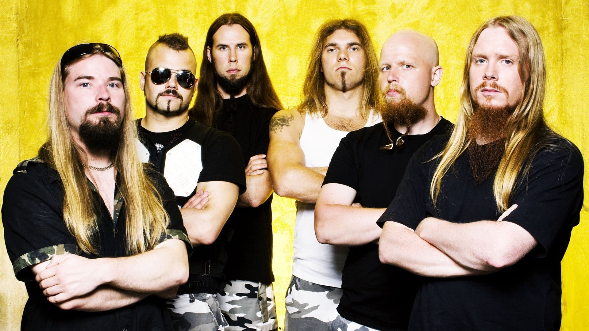 front view, beautiful, success, fun, men, hairstyle, bald, teamwork, nightclub, females, glasses, v, young women, sabaton, mustache, 1080P, waist up, t, HD Wallpaper