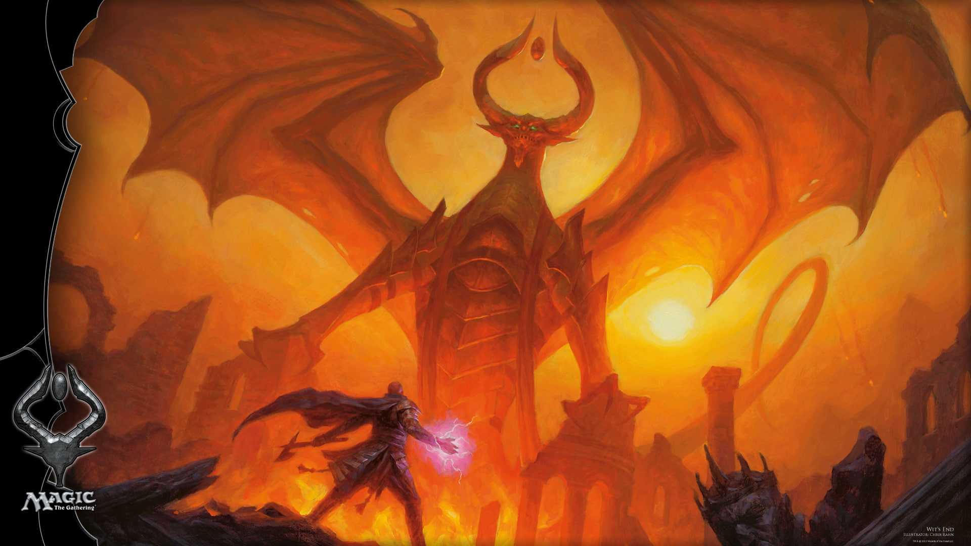 no people, ornate, sculpture, Magic: The Gathering, creativity, belief, burning, orange color, representation, statue, craft, flame, spirituality, built structure, HD Wallpaper