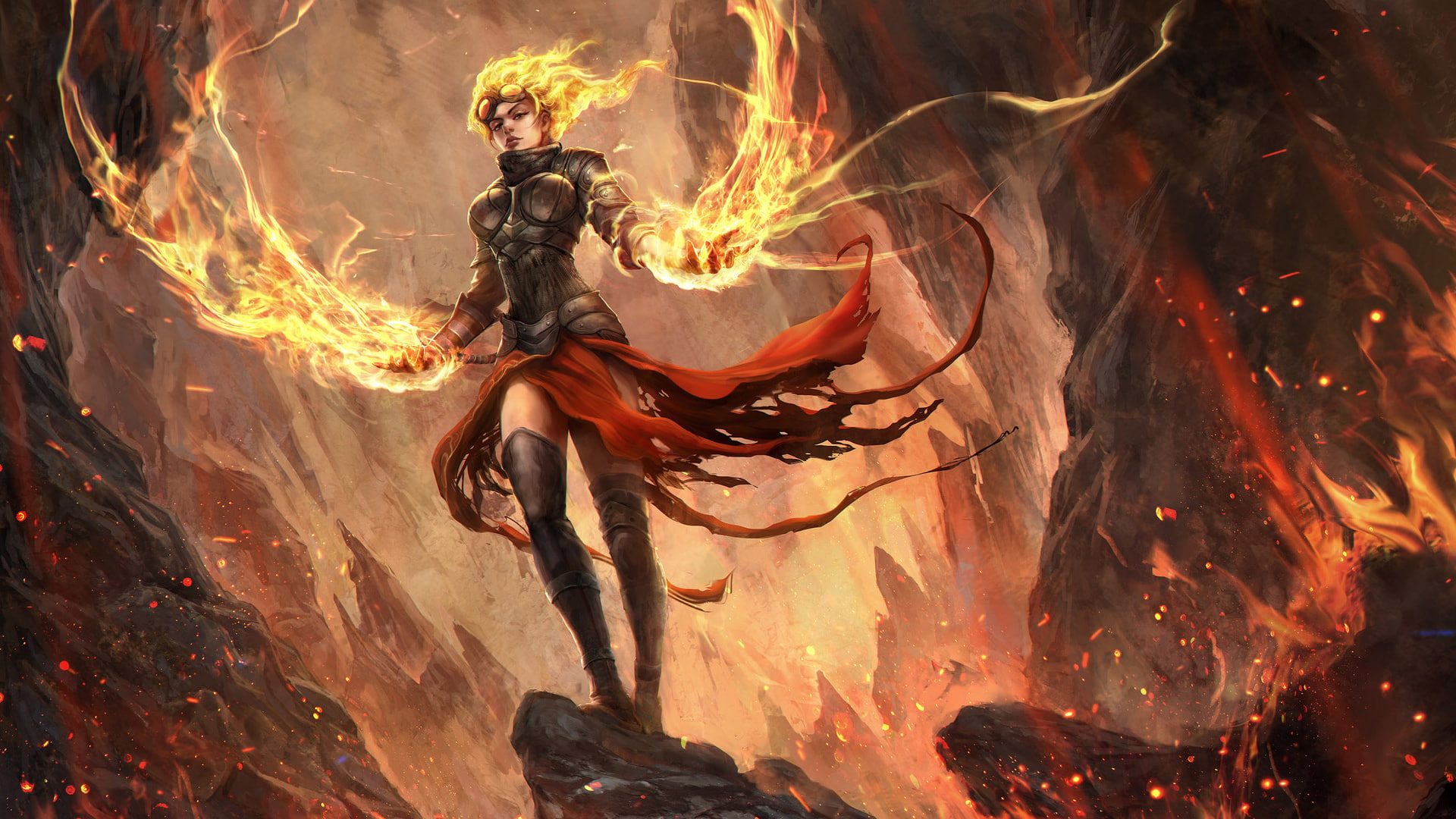 digital art, magic the gathering, 1080P, fire, Chandra Nalaar, HD Wallpaper