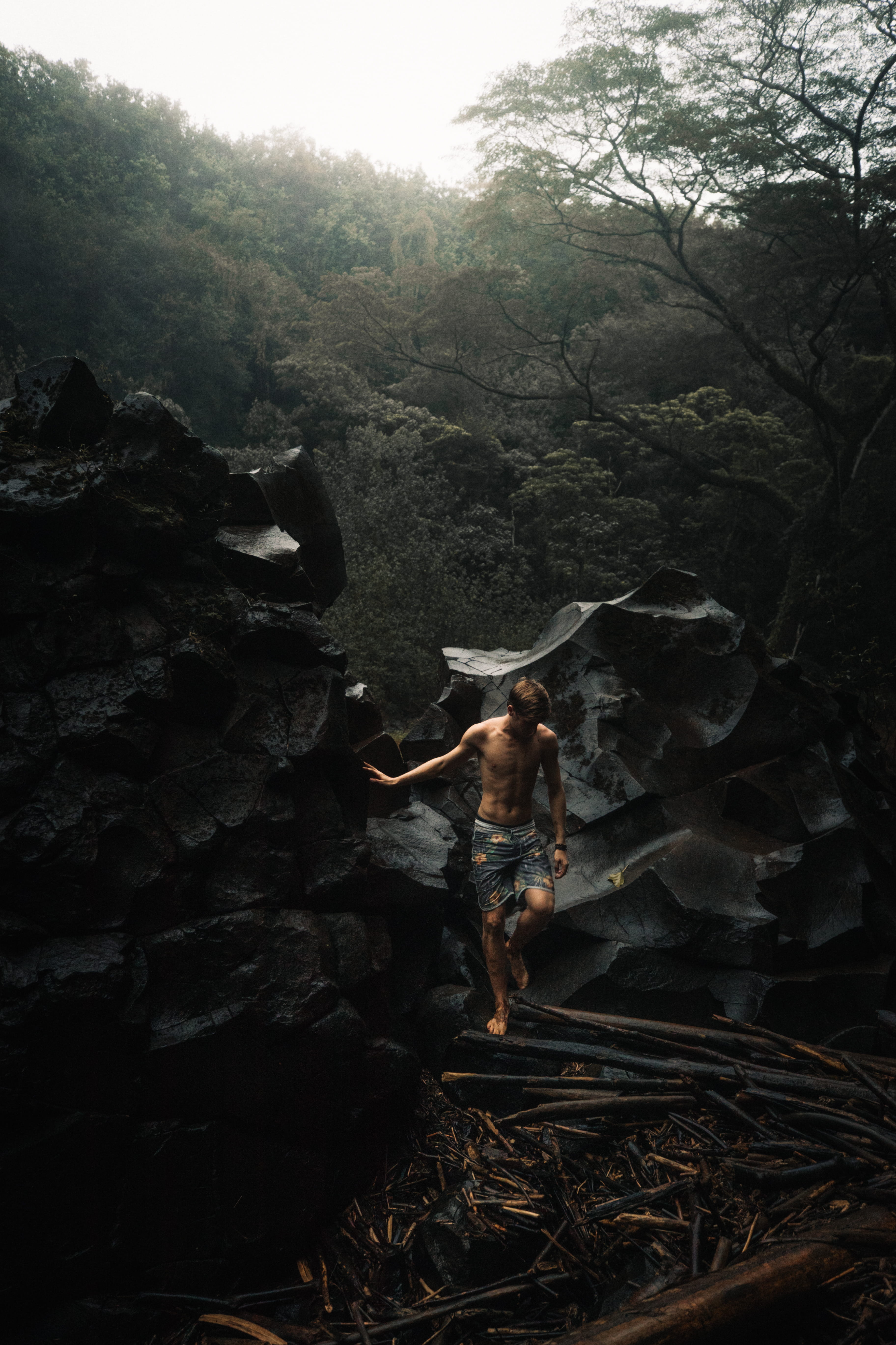 rock, women, tourist, one Person, adventure, man, woodland, travel, men, climb, hiking, hawaii, leaves, leaf, summer, nature, 5K, chasing waterfall, females, Phone HD Wallpaper