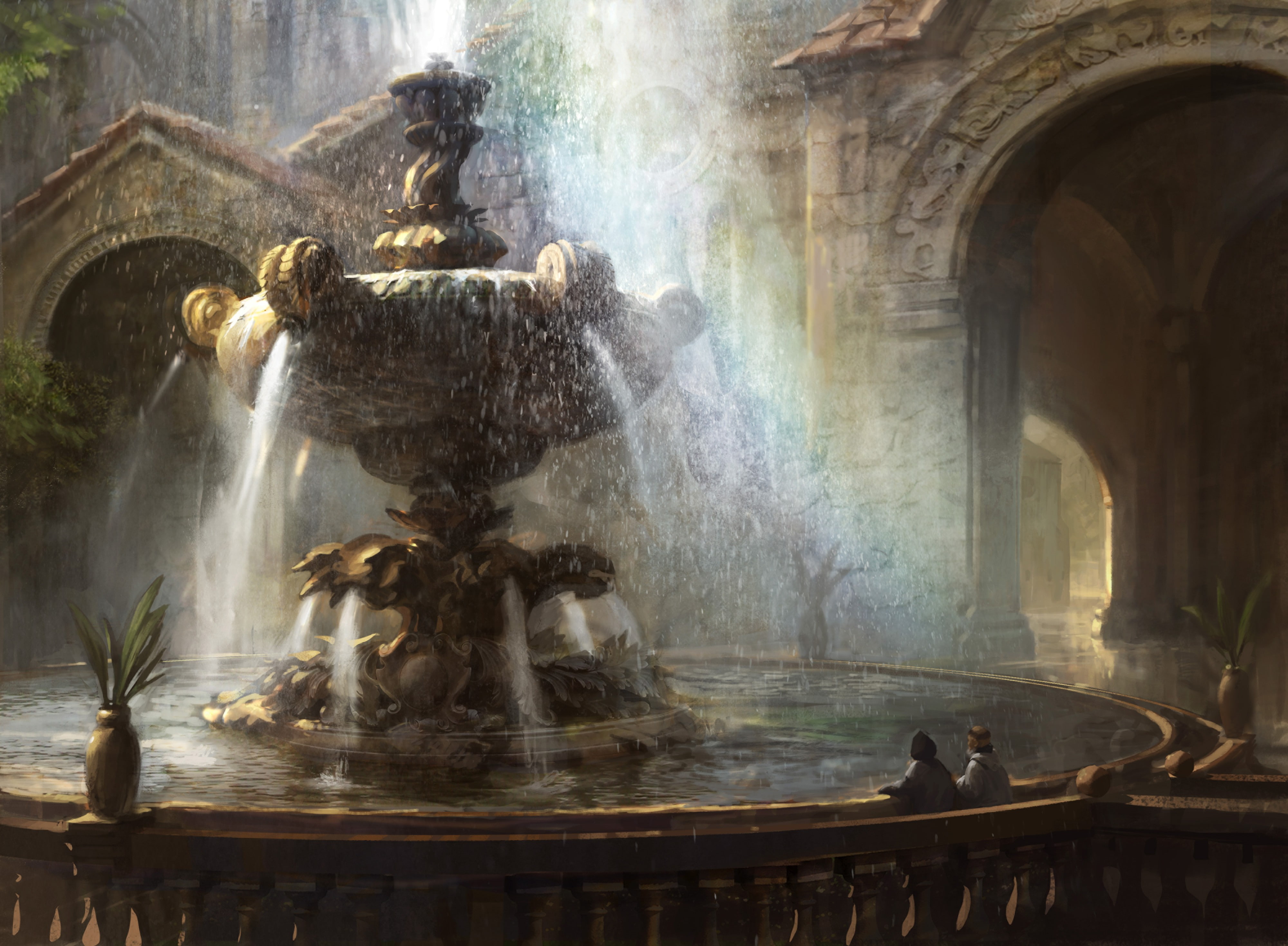 sculpture, built structure, flowing, art and craft, fountain, spirituality, belief, travel destinations, outdoors, history, religion, statue, Magic: The Gathering, HD Wallpaper