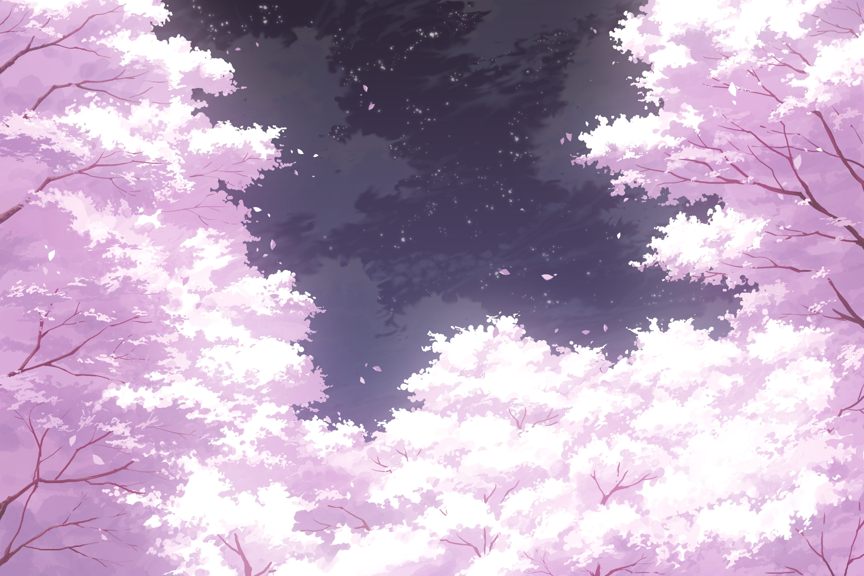growth, nature, no people, pink color, Anime, cloud - sky, petals, sky, cherry blossom, low angle view, flower, 2K, springtime, branch, scenic, tree, tranquility, HD Wallpaper