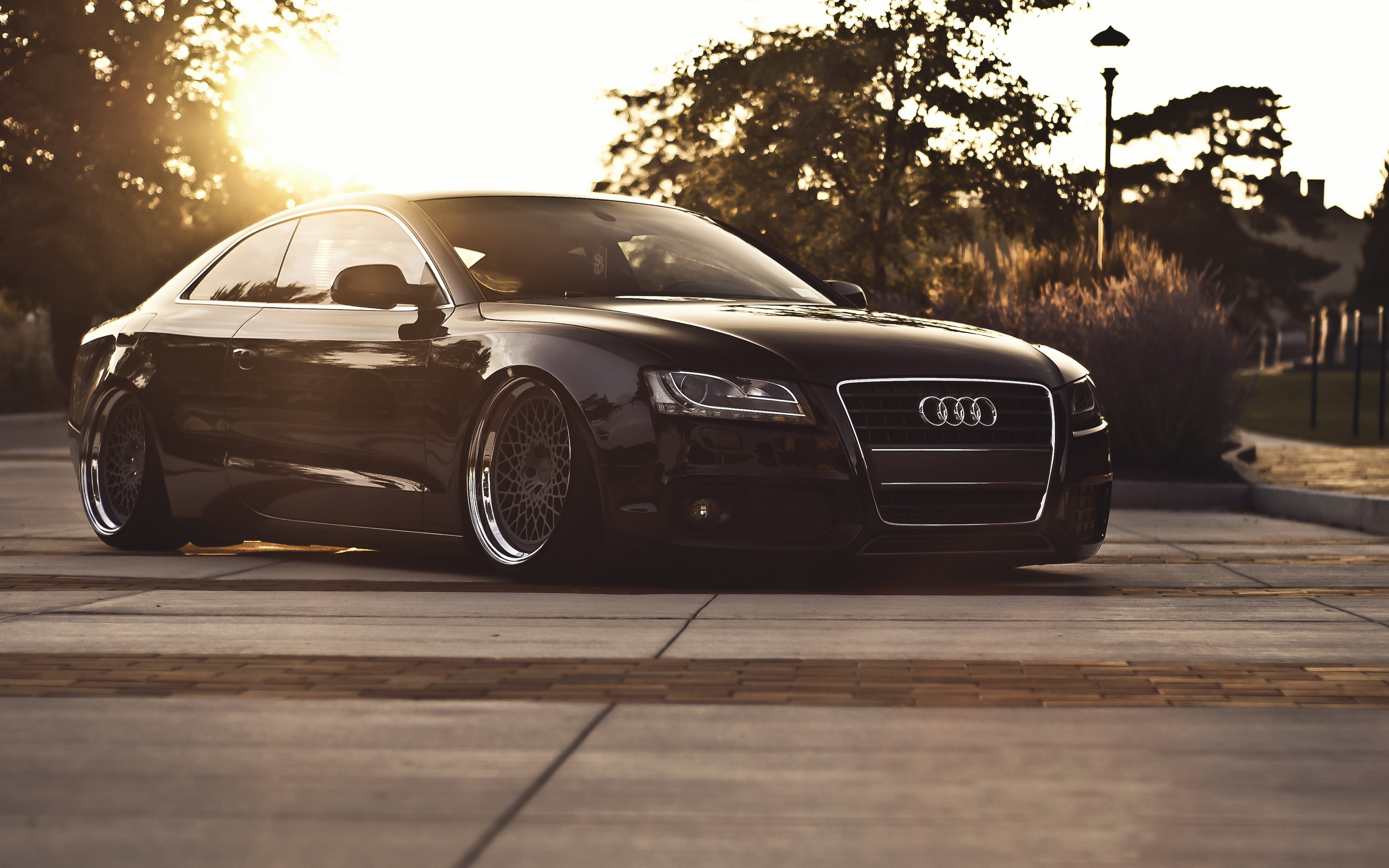 4K, day, sunlight, technology, engine, chrome, parking, design, outdoors, black Color, headlight, sedan, speed, status Car, audi, motor Vehicle, tree, HD Wallpaper