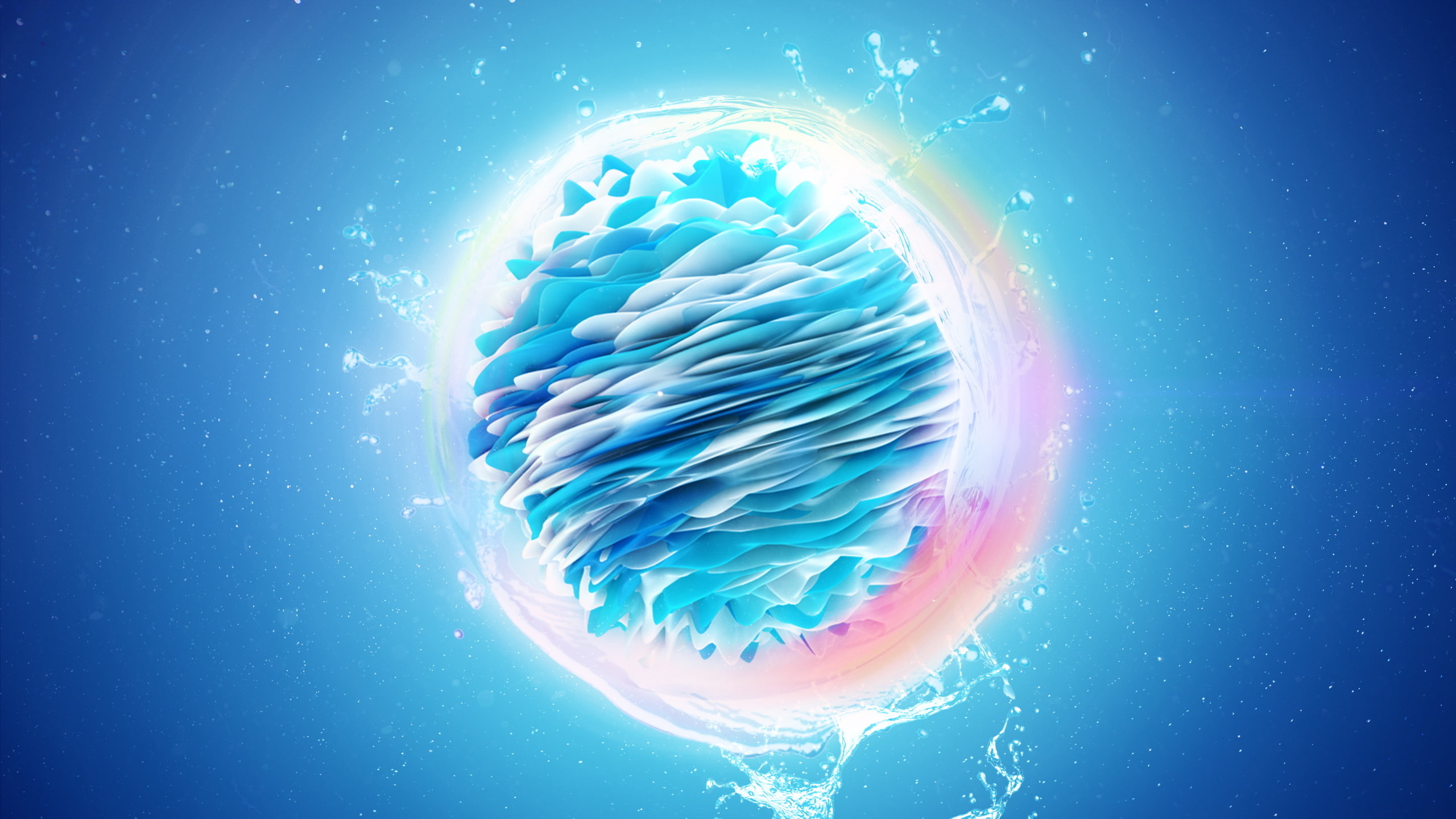 ball, water, render, abstraction, squirt, hq, 2K, HD Wallpaper