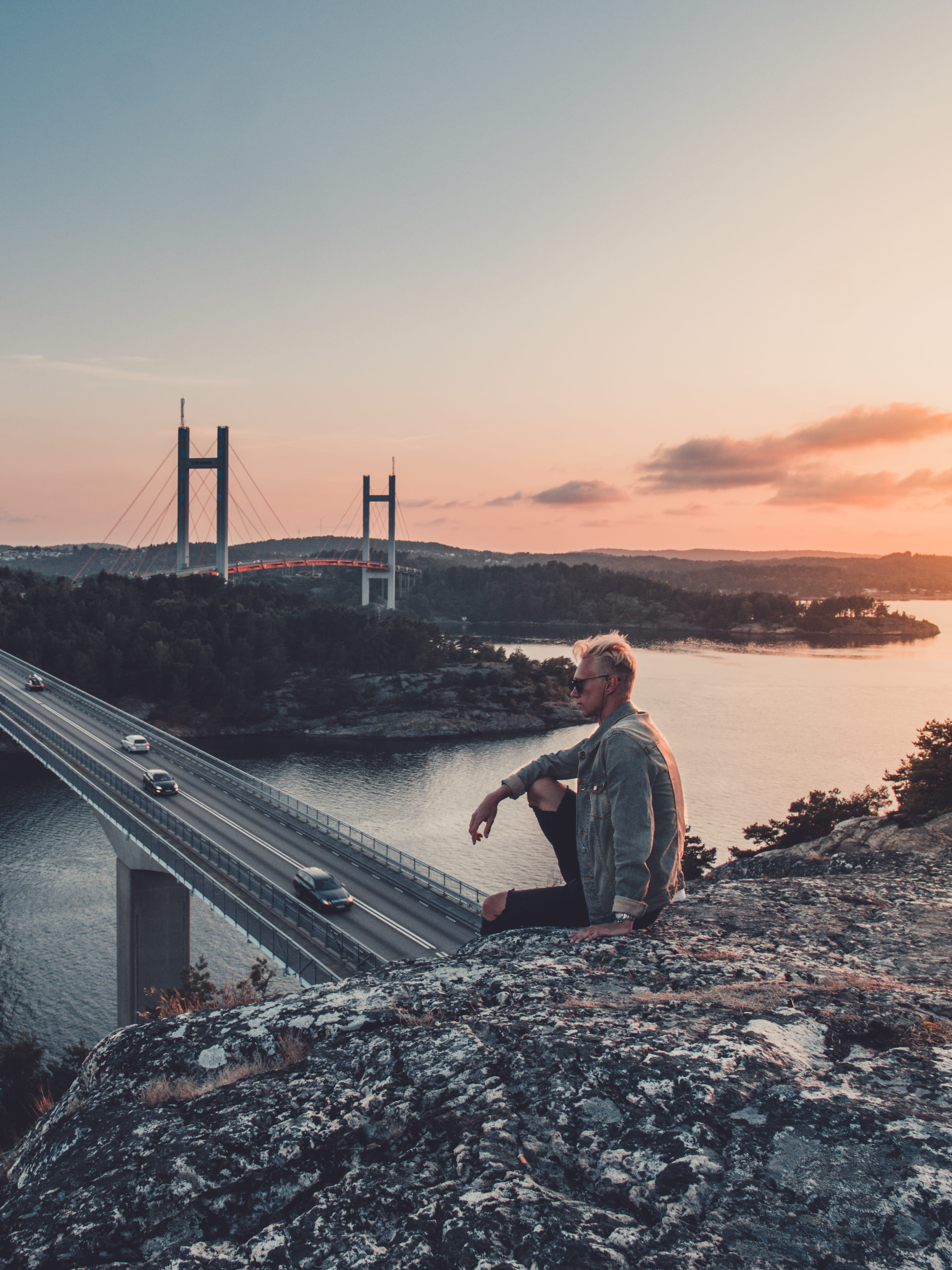 sitting, hike, vehicles, scenic, dawn, real people, calm, adventure, road, orange color, men, leisure activity, railroad track, connection, sunset, person, Phone HD Wallpaper