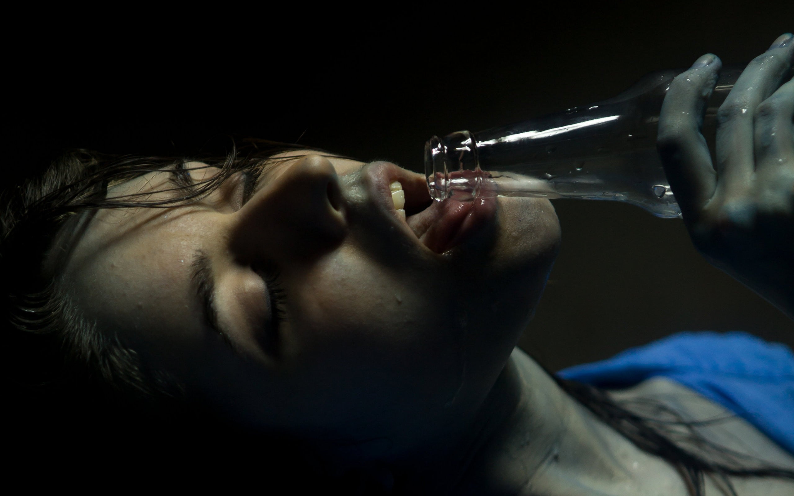 human body part, glass, women, close-up, water, eyes, drink, closed, 2K, refreshment, human hand, adult, mouth, drinking glass, wet, narcotic, dress, models, HD Wallpaper