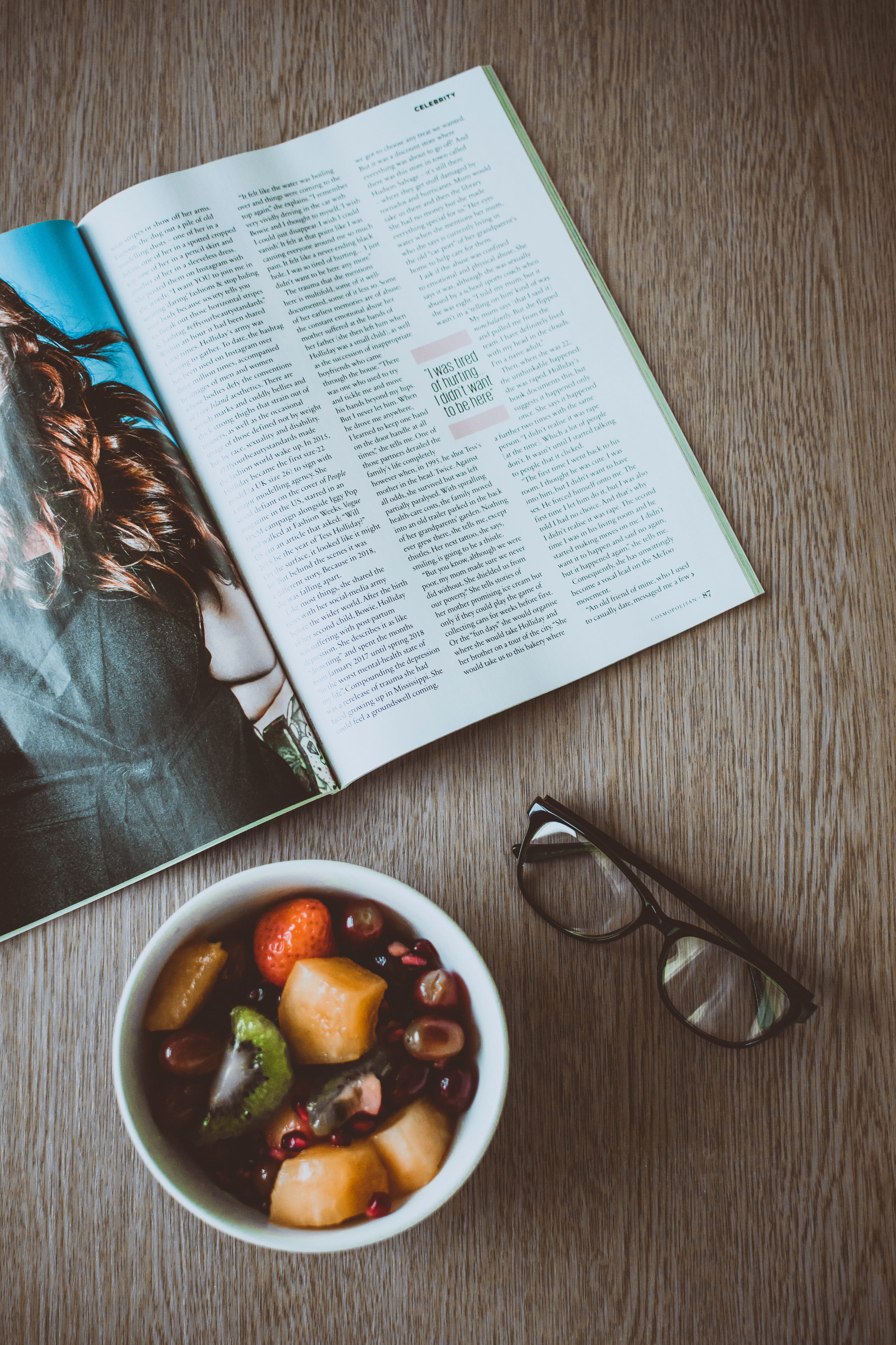fruits, healthy eating, fruit, no people, wood - material, beside, healthy, table, book, indoors, epicure, high angle view, magazine, meal, text, wooden table, Phone HD Wallpaper