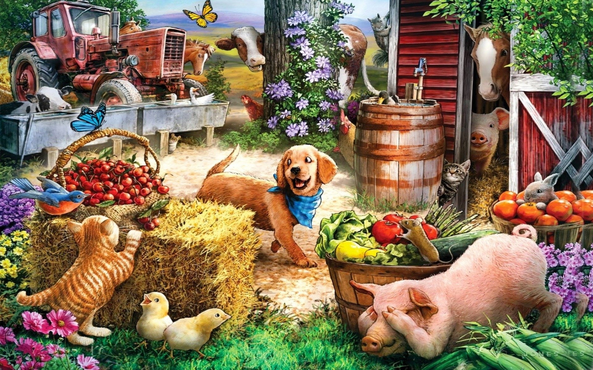 Cat, 1080P, Animal, Horse, Pig, Artistic, Farm, Dog, Bird, Cow, HD Wallpaper