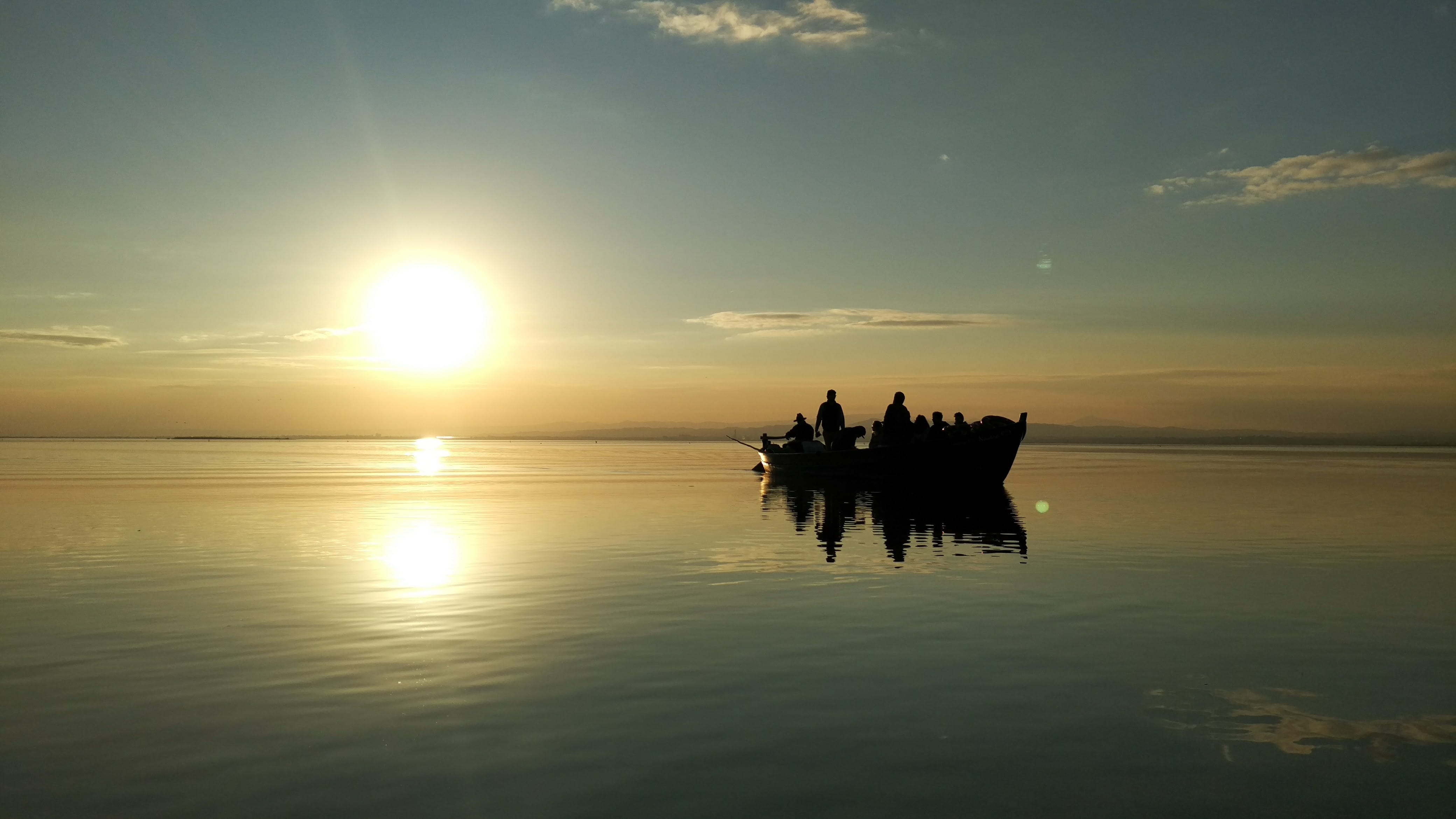 albufera, cloud - sky, outdoors, tranquility, horizon over water, valencia, sea, sunset, boat, beauty in nature, tranquil scene, el palmar, sun, 4K, waterfront, HD Wallpaper