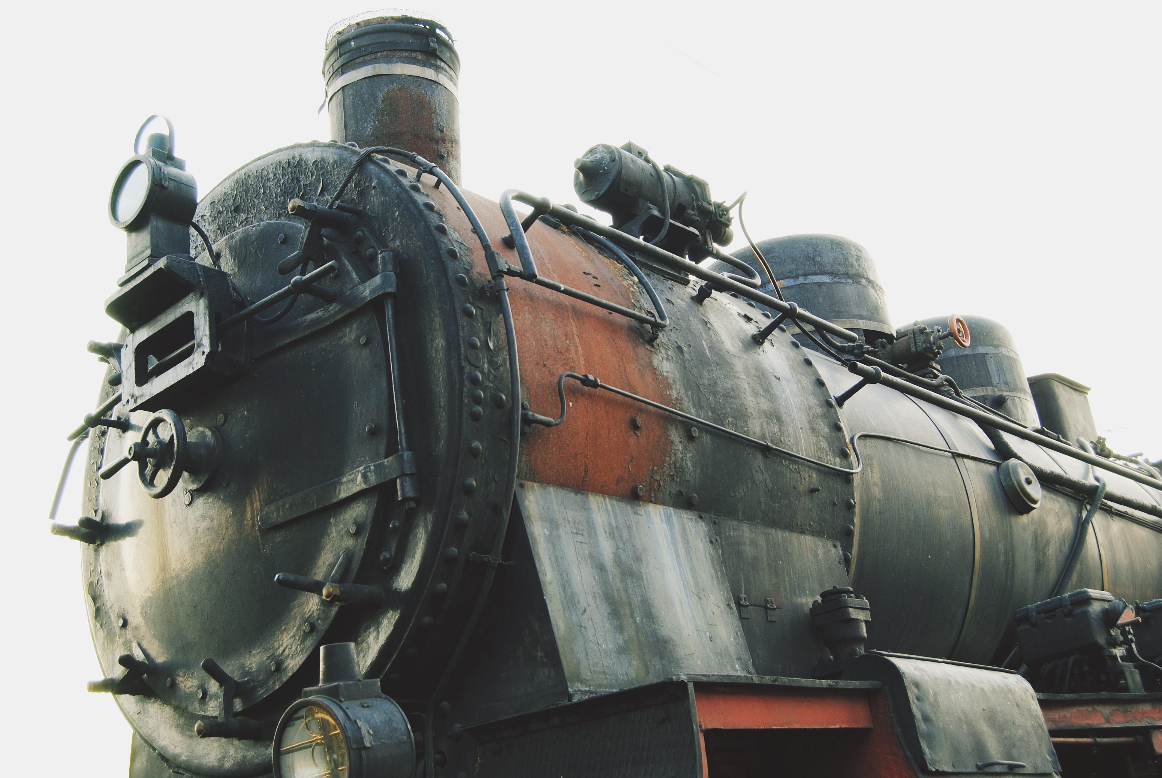 steam train, outdoors, clear sky, train - vehicle, no people, metal, Train, day, Vintage, history, Old, Locomotive, shipping, oil industry, mode of transportation, HD Wallpaper