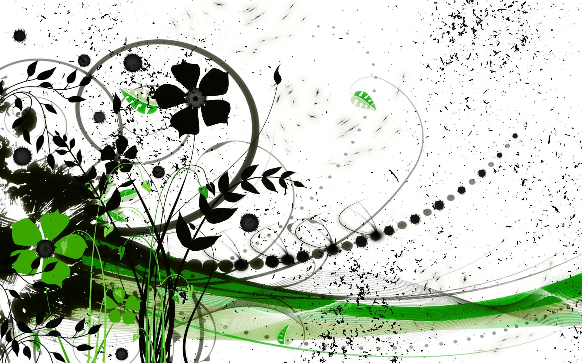cherie1996, green, 3d and abstract, ruzalina, 1080P, zuleika, black, candyshugar, candikisses, rosarina, shambles, illustration, white, floral, HD Wallpaper