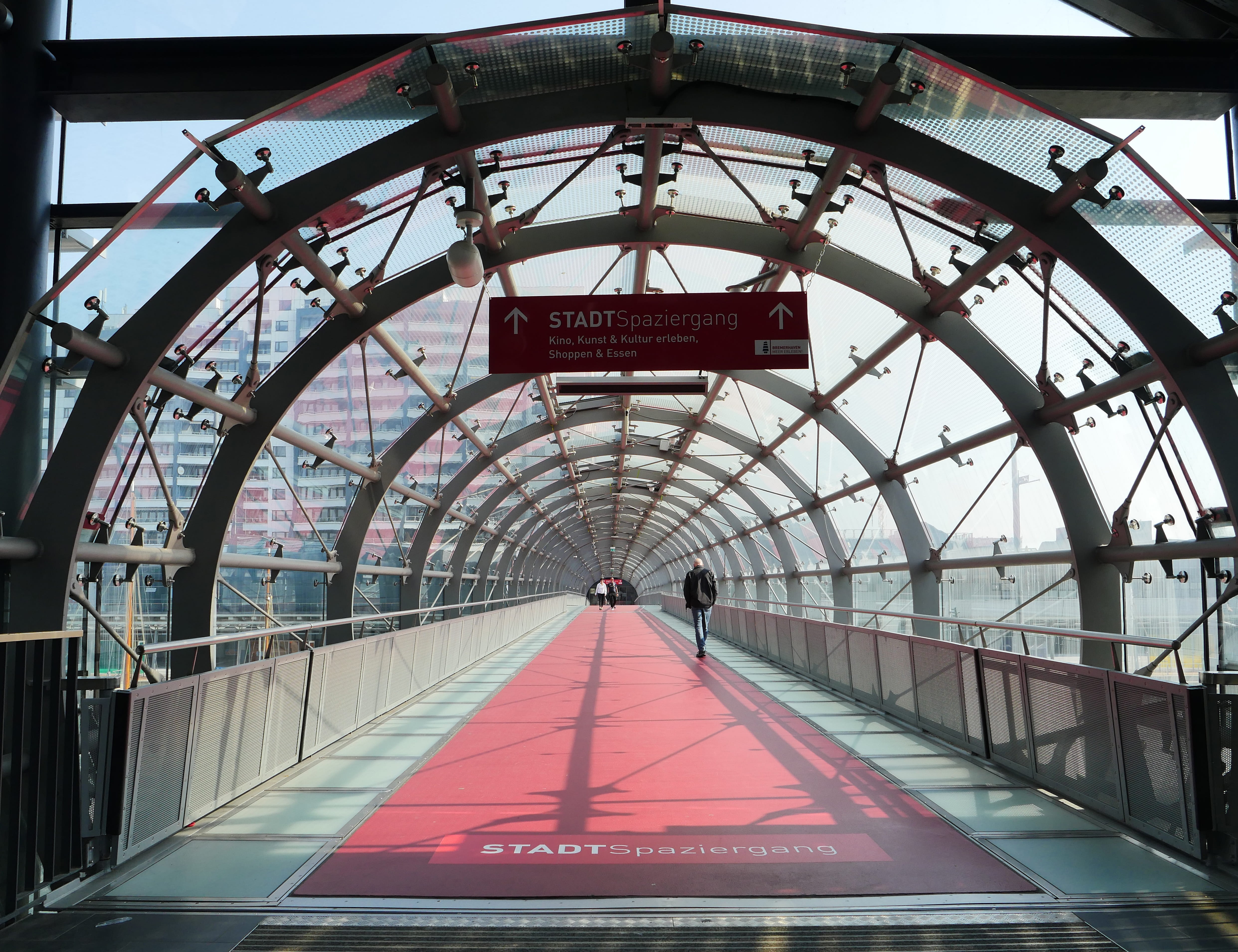 travel, transportation, communication, climatehouse, bremerhaven, architecture, attraction, information, red, metal, cityscape, railing, direction, 4K, HD Wallpaper