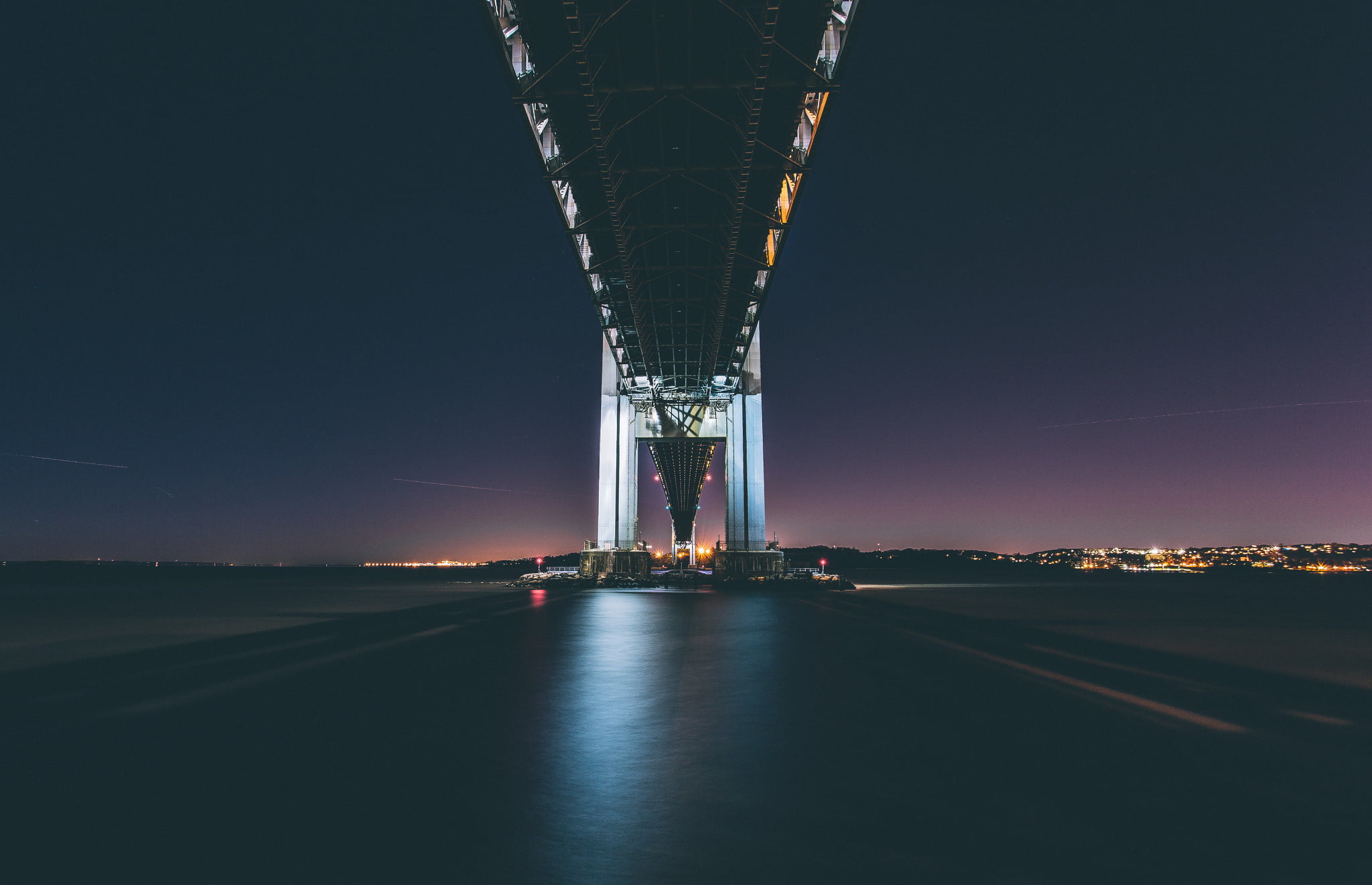 architecture, 1080P, no people, river, transportation, nature, lighting equipment, illuminated, travel, motion, bridge, lights, mirror, long exposure, HD Wallpaper