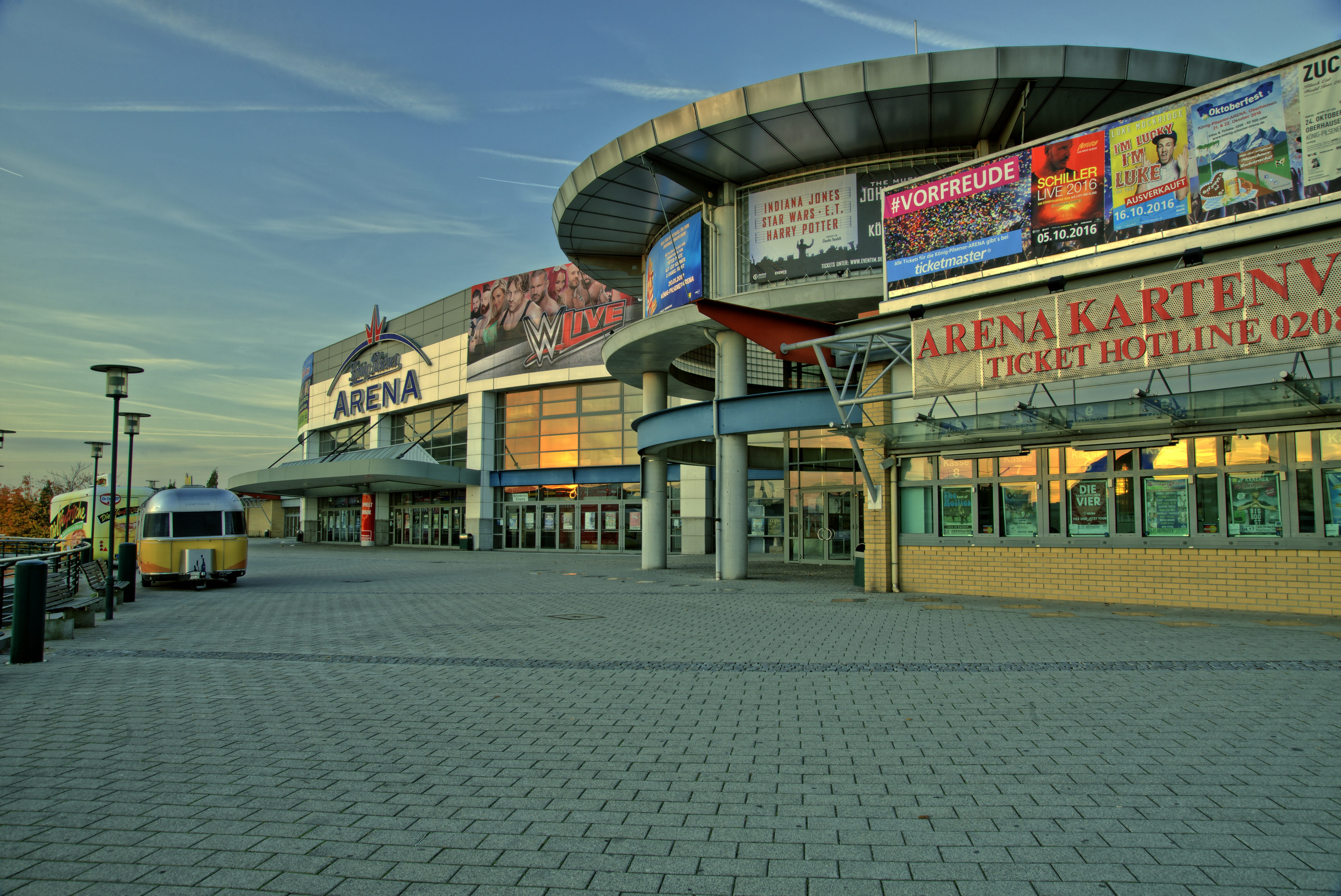Arena, event, hall, concert, paving stone, cobblestone, outdoors, hdr, empty, architecture, building exterior, transportation, Oberhausen, sign, communication, HD Wallpaper