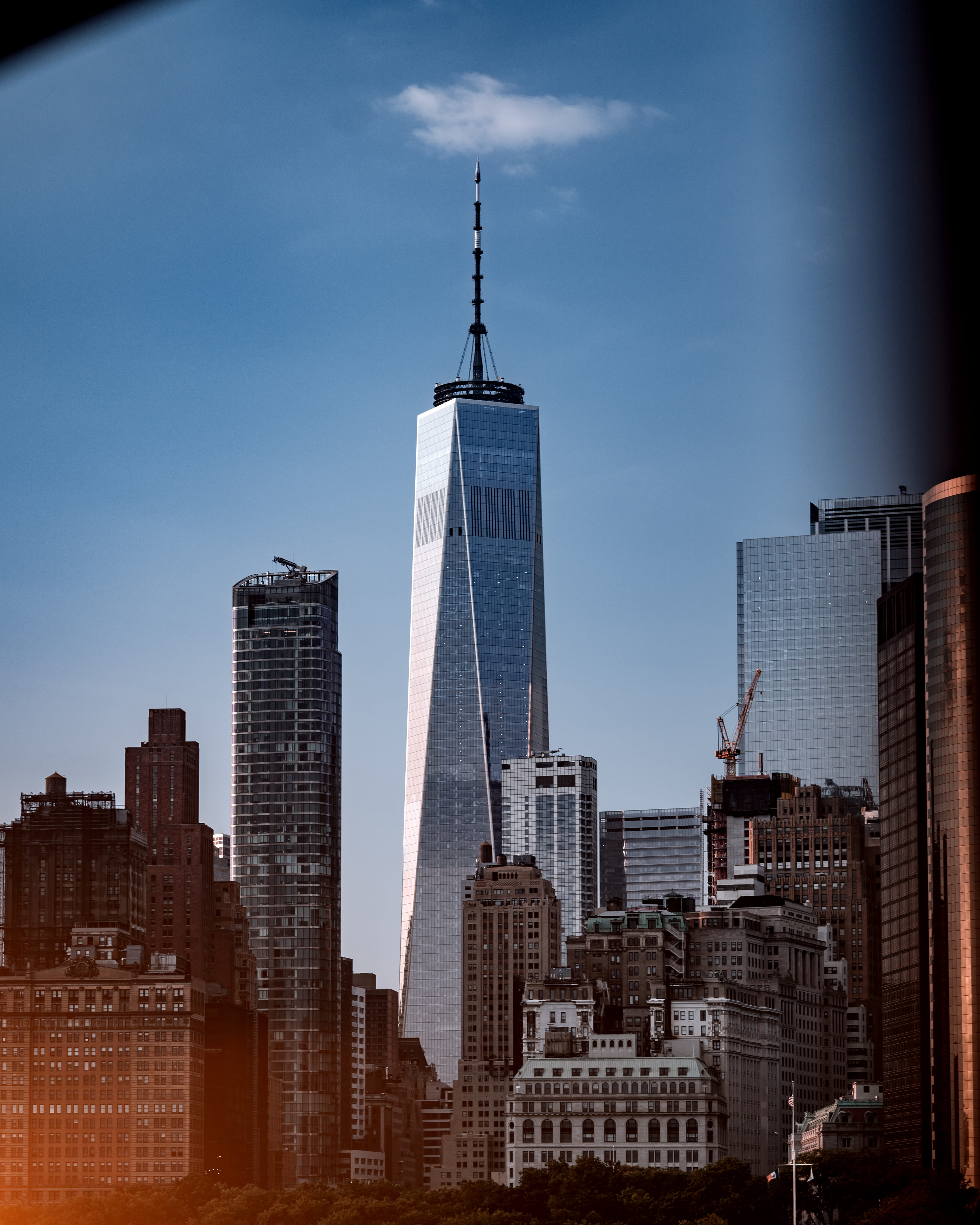 landscape, ferry, new york, downtown district, sky, financial district, statenislandferry, travel destinations, staten island, tall - high, skyscraper, Phone HD Wallpaper