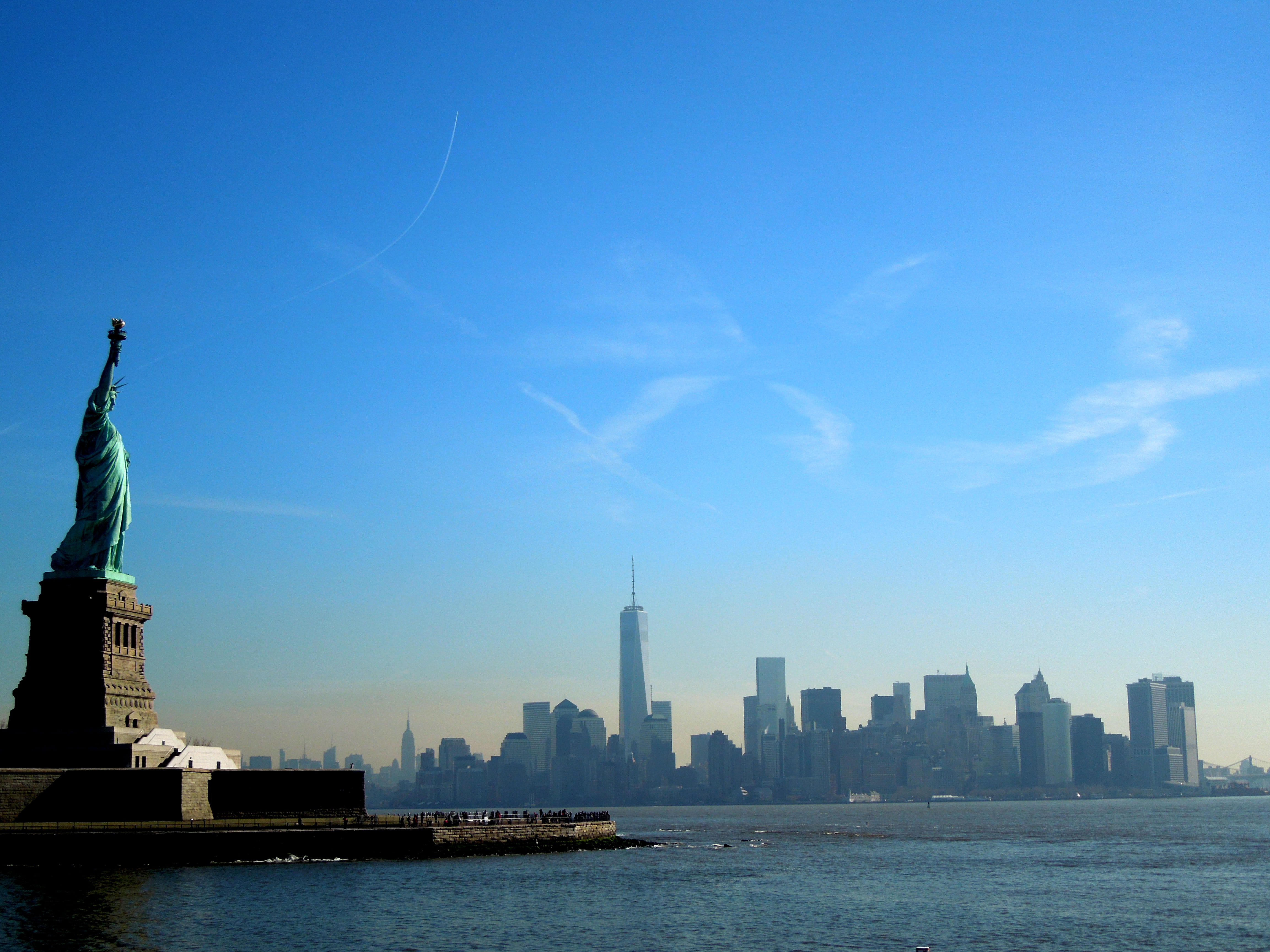 view, nature, tower, financial district, city, staten island ferry, statue of liverty, sculpture, architecture, urban skyline, building, built structure, HD Wallpaper