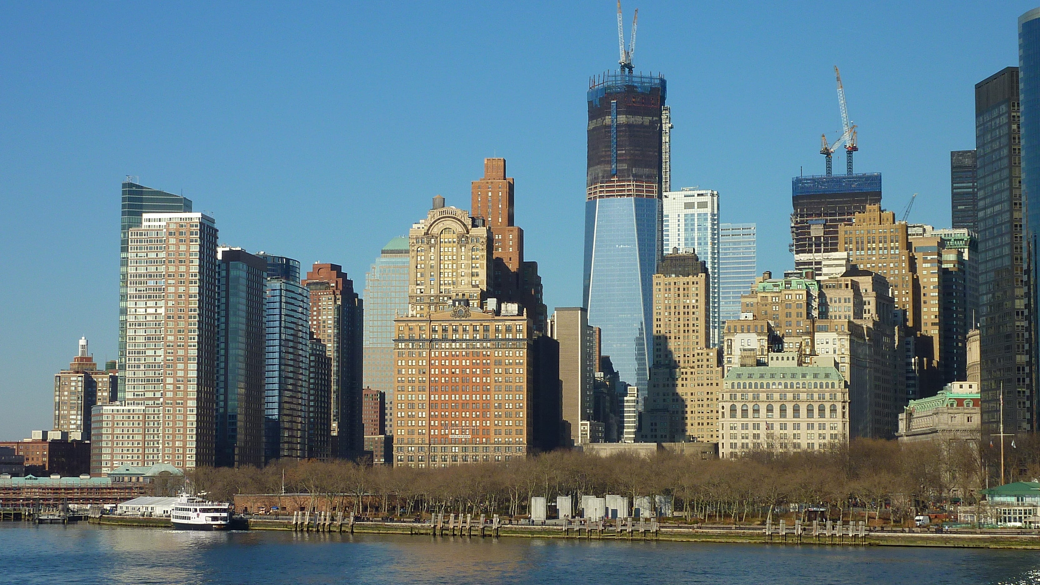 sky, office, waterfront, landscape, architecture, tower, skyscraper, ny, Nyc, New York, office building exterior, water, cityscape, building exterior, no people, HD Wallpaper