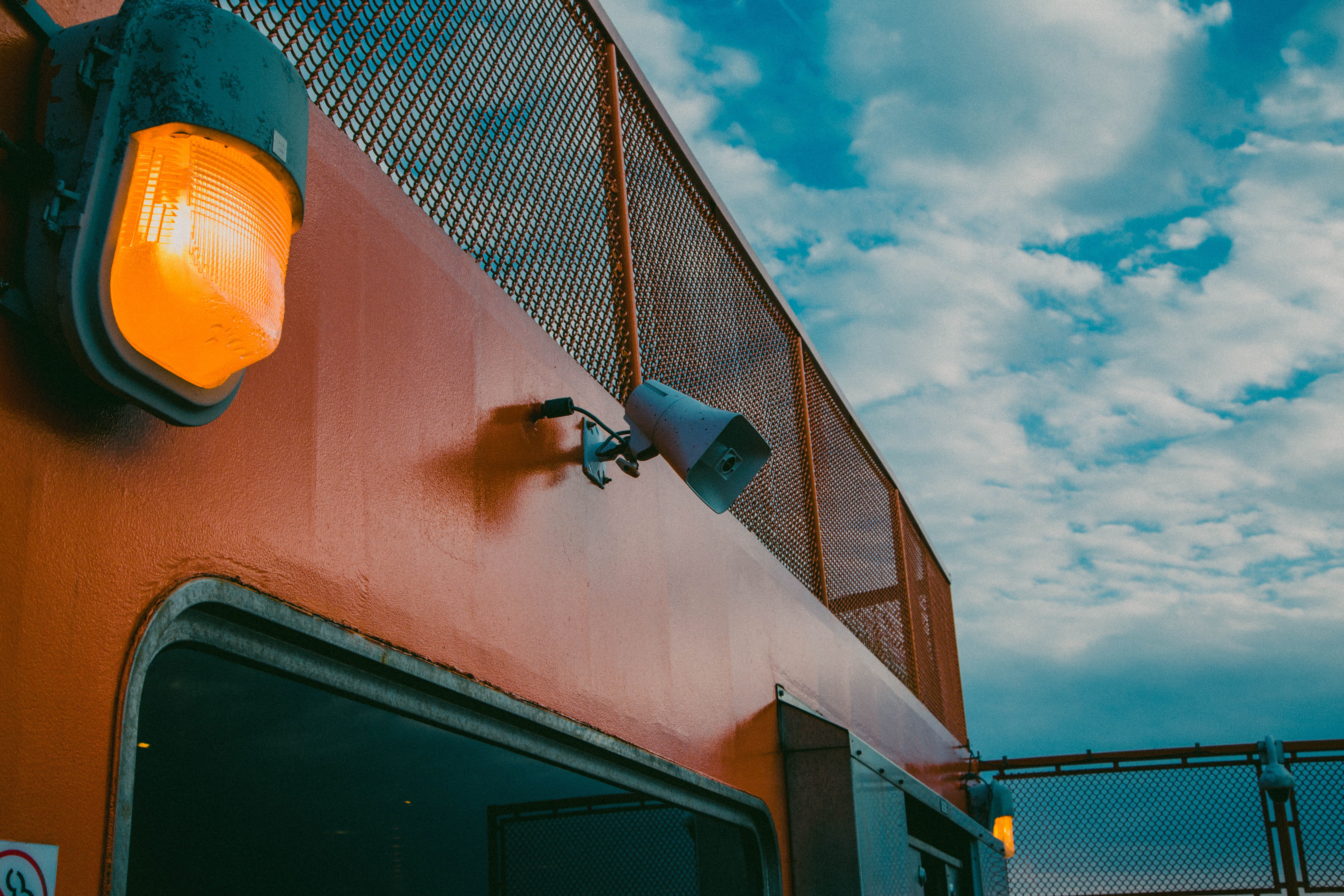 building exterior, safety, light, window, clouds, architecture, connection, ship, new york city, sky, security, boat, protection, no people, speaker, orange color, HD Wallpaper