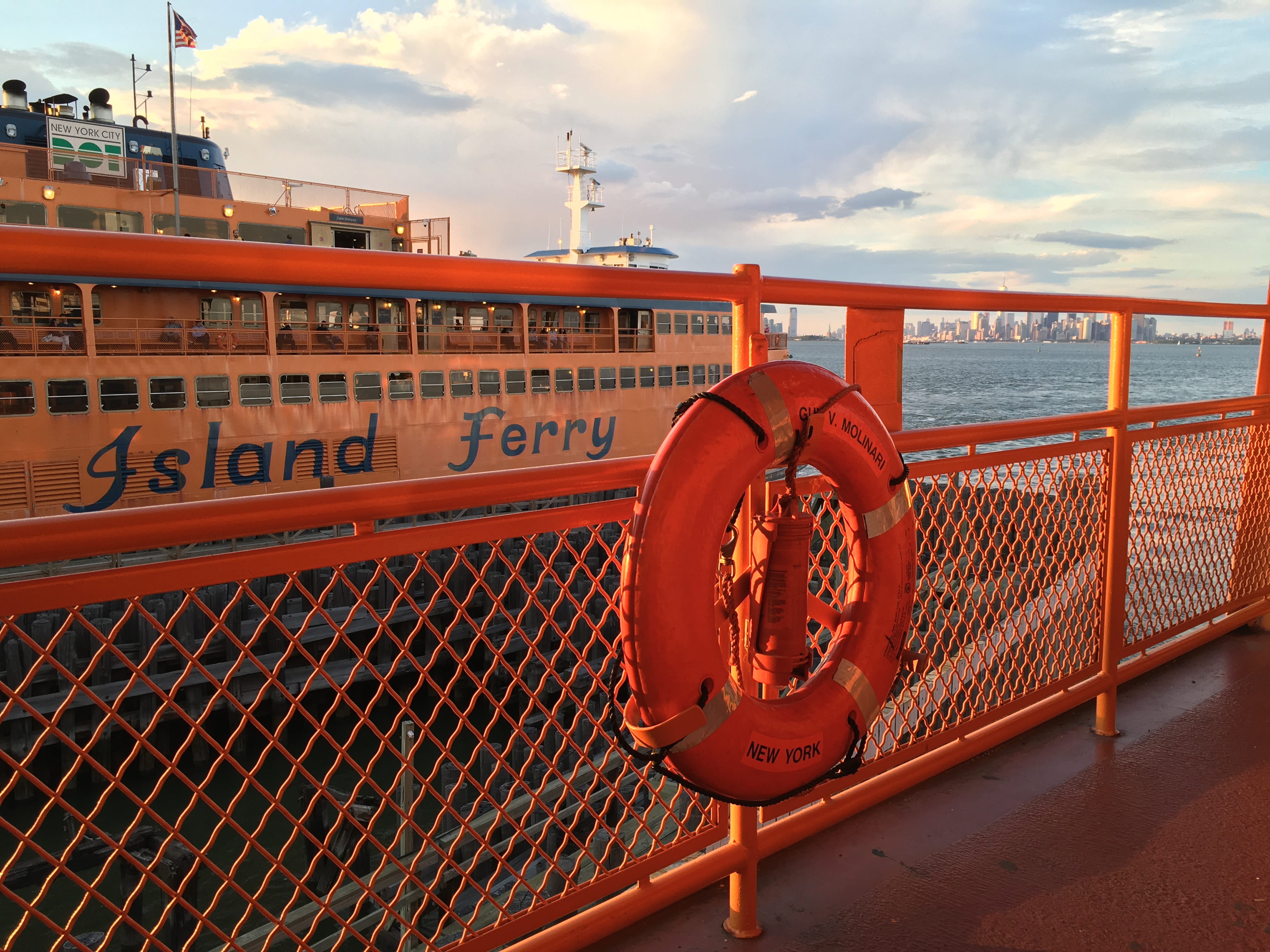 safety, nyc, ferry, life belt, no people, outdoors, new york city, travel, nautical vessel, united states, sky, water, security, metal, red, sea, built structure, HD Wallpaper