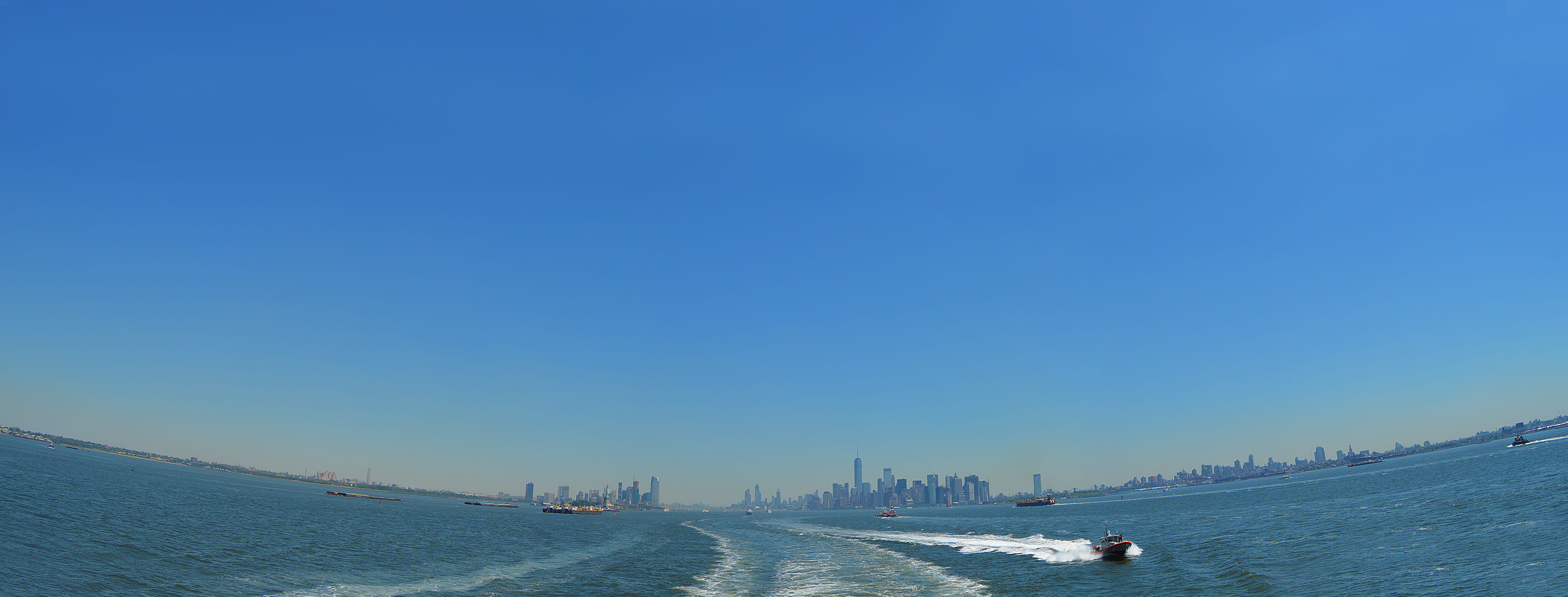 sea, urban skyline, nature, new york, no people, cityscape, 4K, manhattan, day, staten island ferry, city, building, transportation, water, clear sky, HD Wallpaper