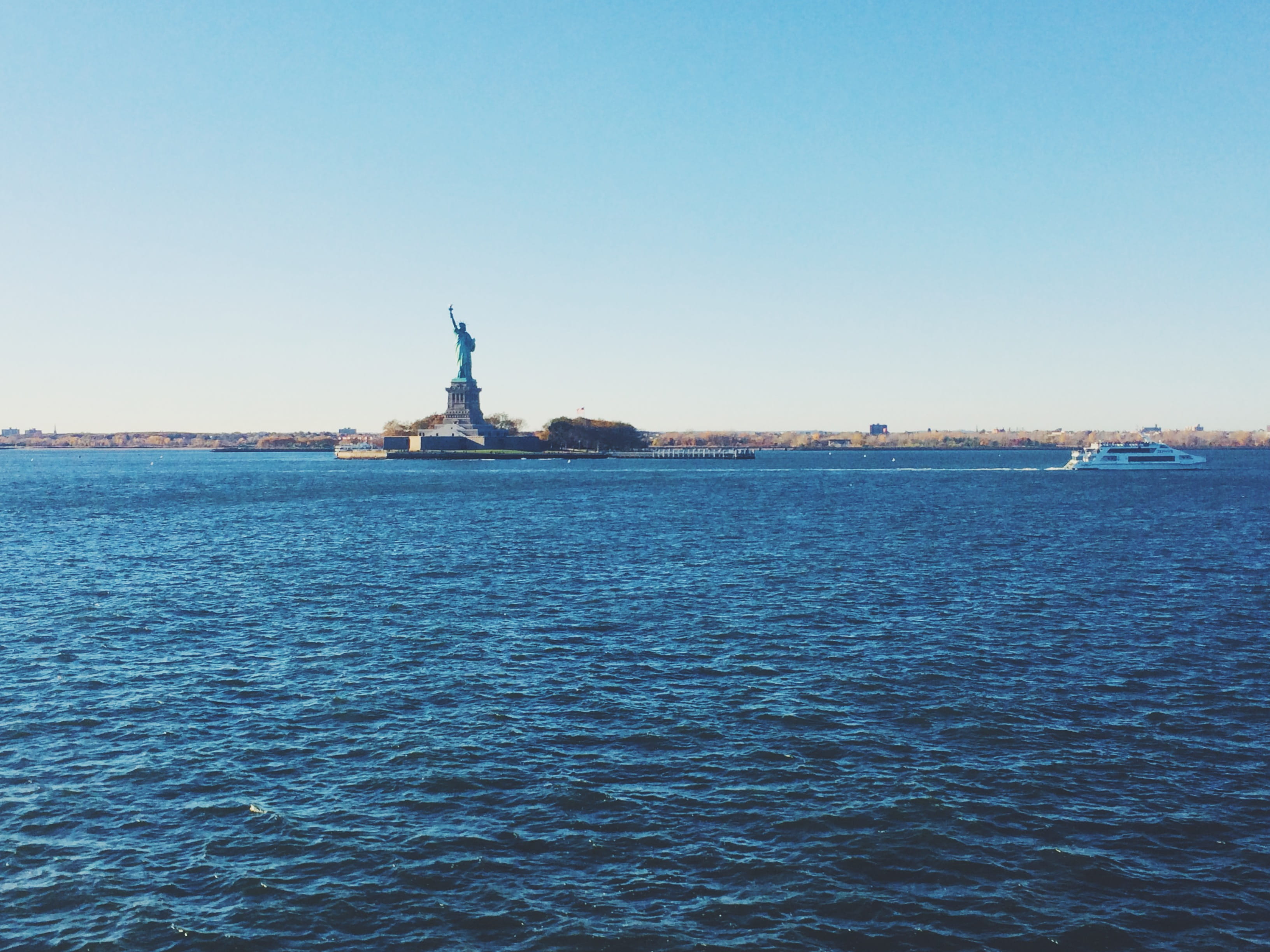 statue of liberty, new york, no people, building exterior, nature, tourism, statue, travel, day, governors island, sculpture, clear sky, water, sea, united states, HD Wallpaper