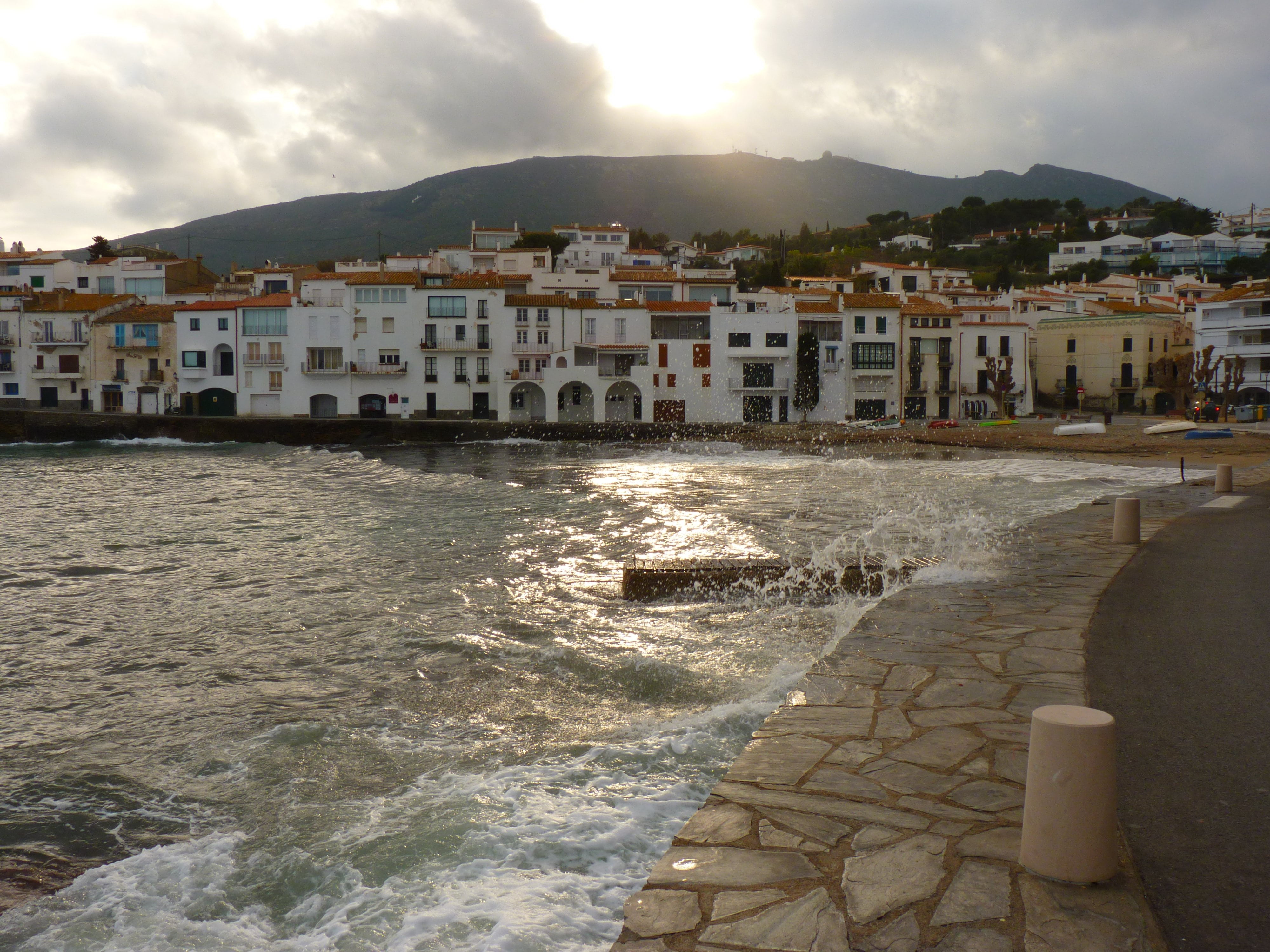 outdoors, townscape, cloud - sky, sky, town, cadaqués, no people, mountain, spain, architecture, land, water, building, sunset, nature, 4K, built structure, HD Wallpaper