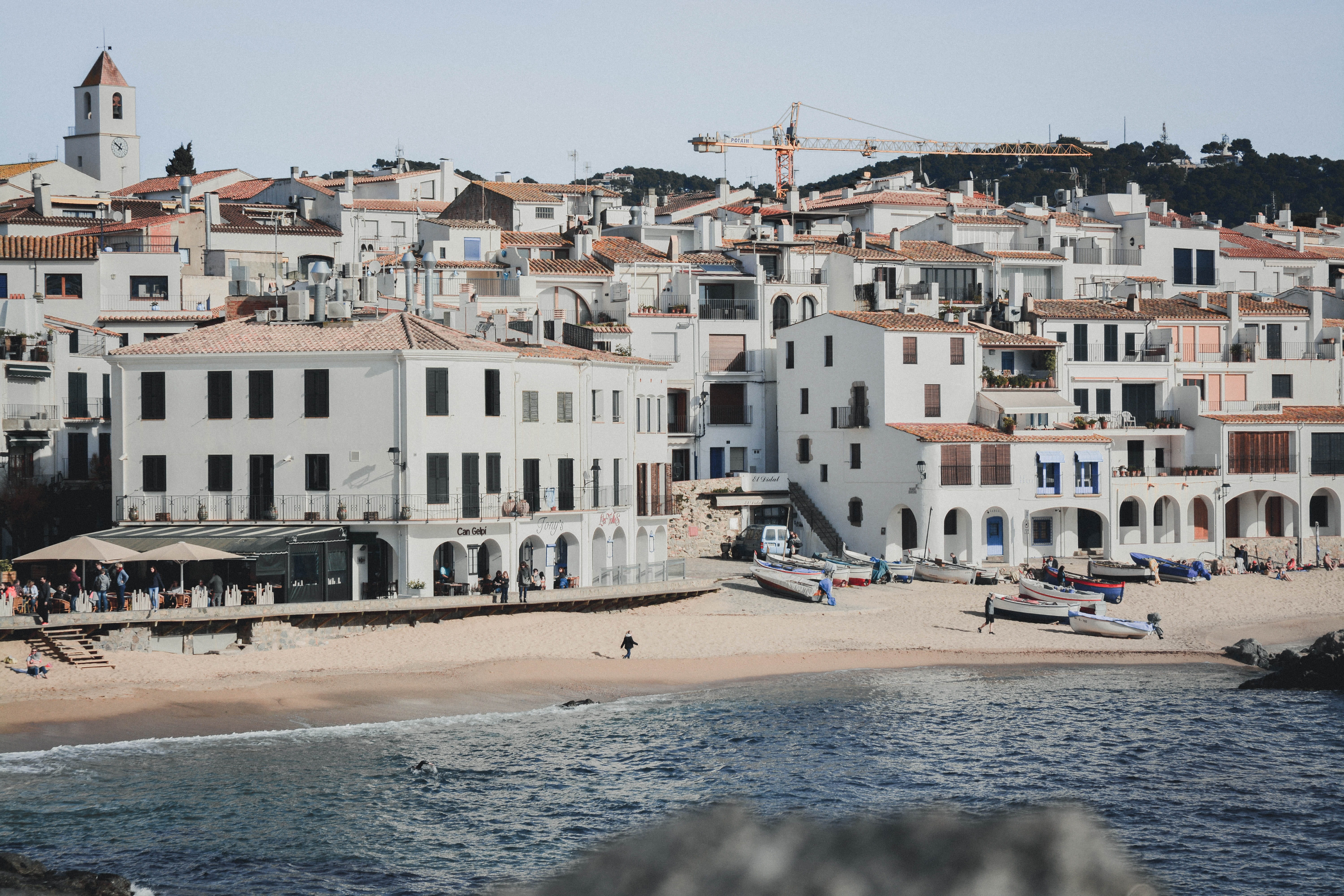 land, rocks, people, mediterranean, nature, summer, building exterior, sky, tourism, day, beach, built structure, houses, catalonia, travel, water, landscape, HD Wallpaper