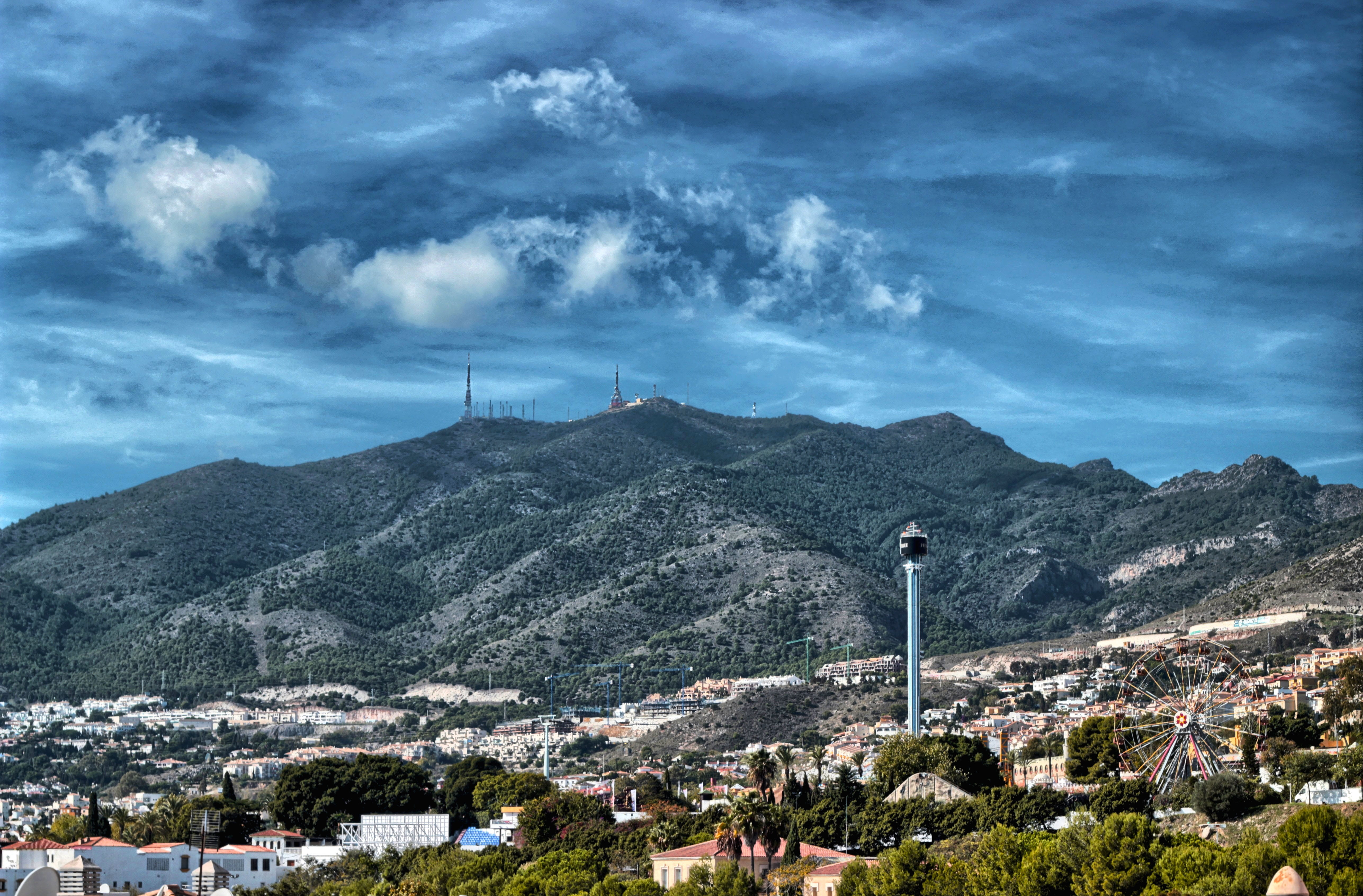 sky, white people, mountain range, cloud - sky, building exterior, tower, no people, benalmádena, plant, environment, built structure, nature, sierra, peak, HD Wallpaper