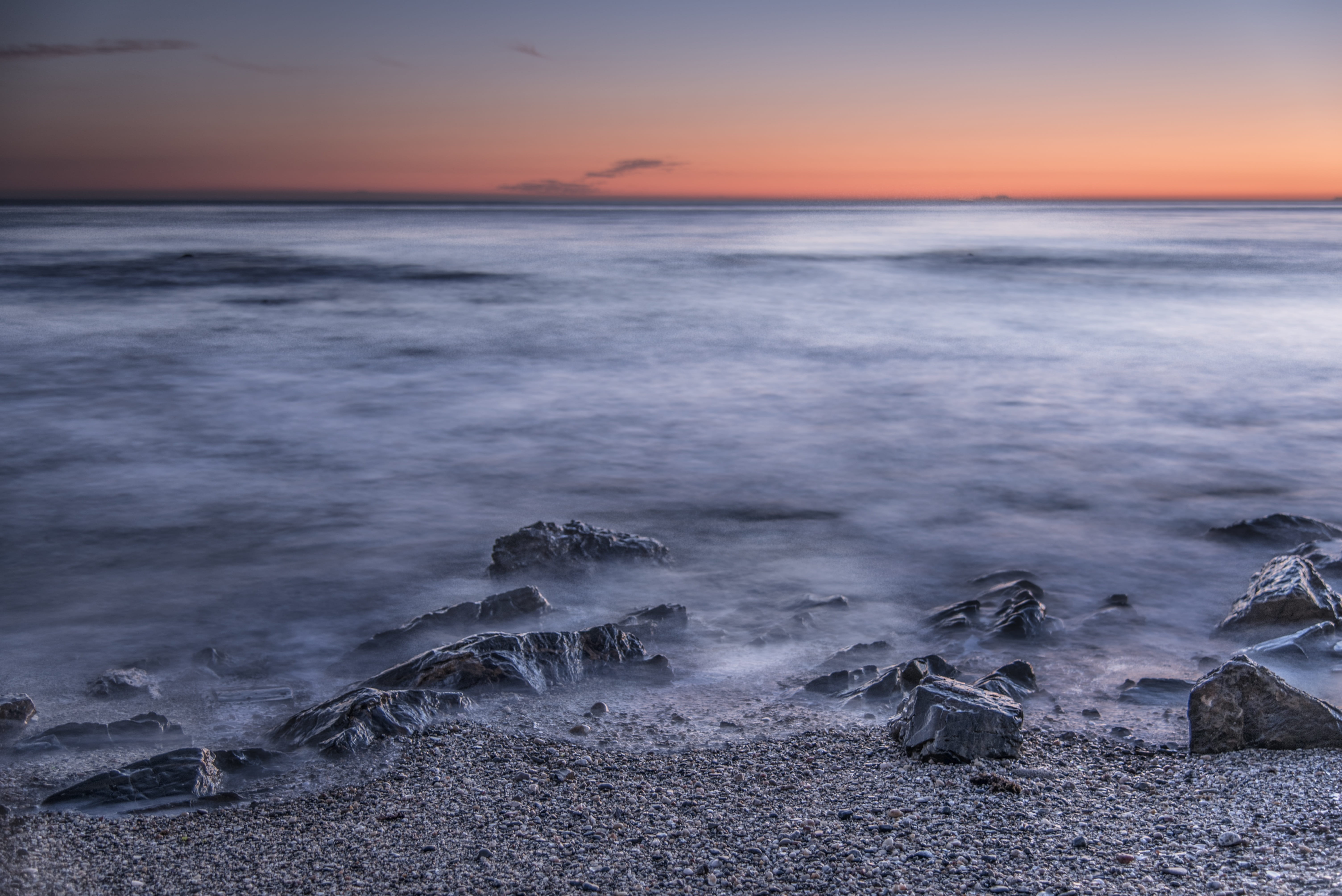 rock, tranquil scene, waves, power in nature, marina, mijas, sea, sun, horizon over water, outdoors, costa del sol, beach, long exposure, peaceful, horizon, HD Wallpaper