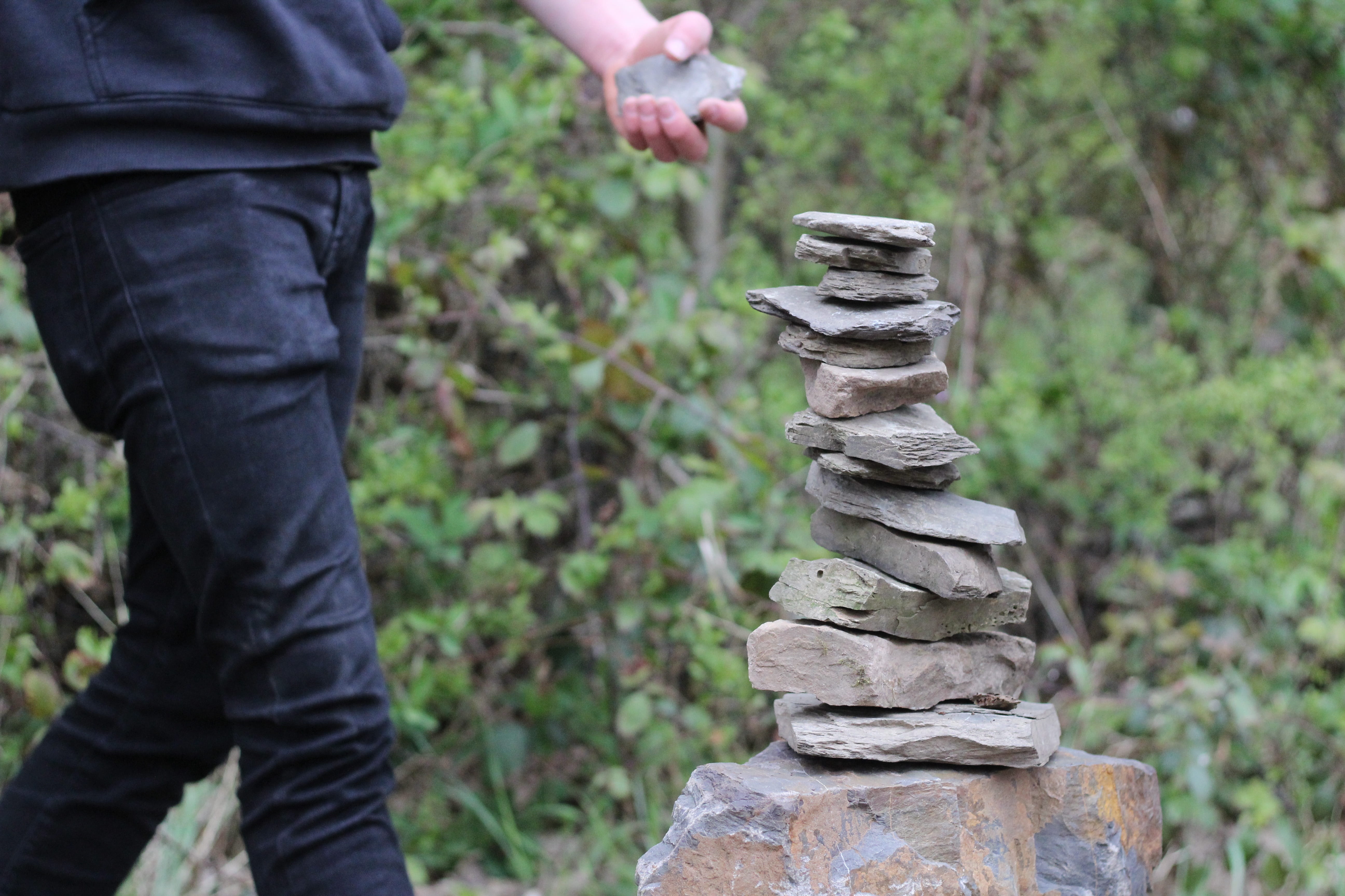 low section, standing, scree, stone tower, tree, 5K, balance, hand, stones, grass, build, human hand, day, body part, one person, plant, stack, skill, HD Wallpaper