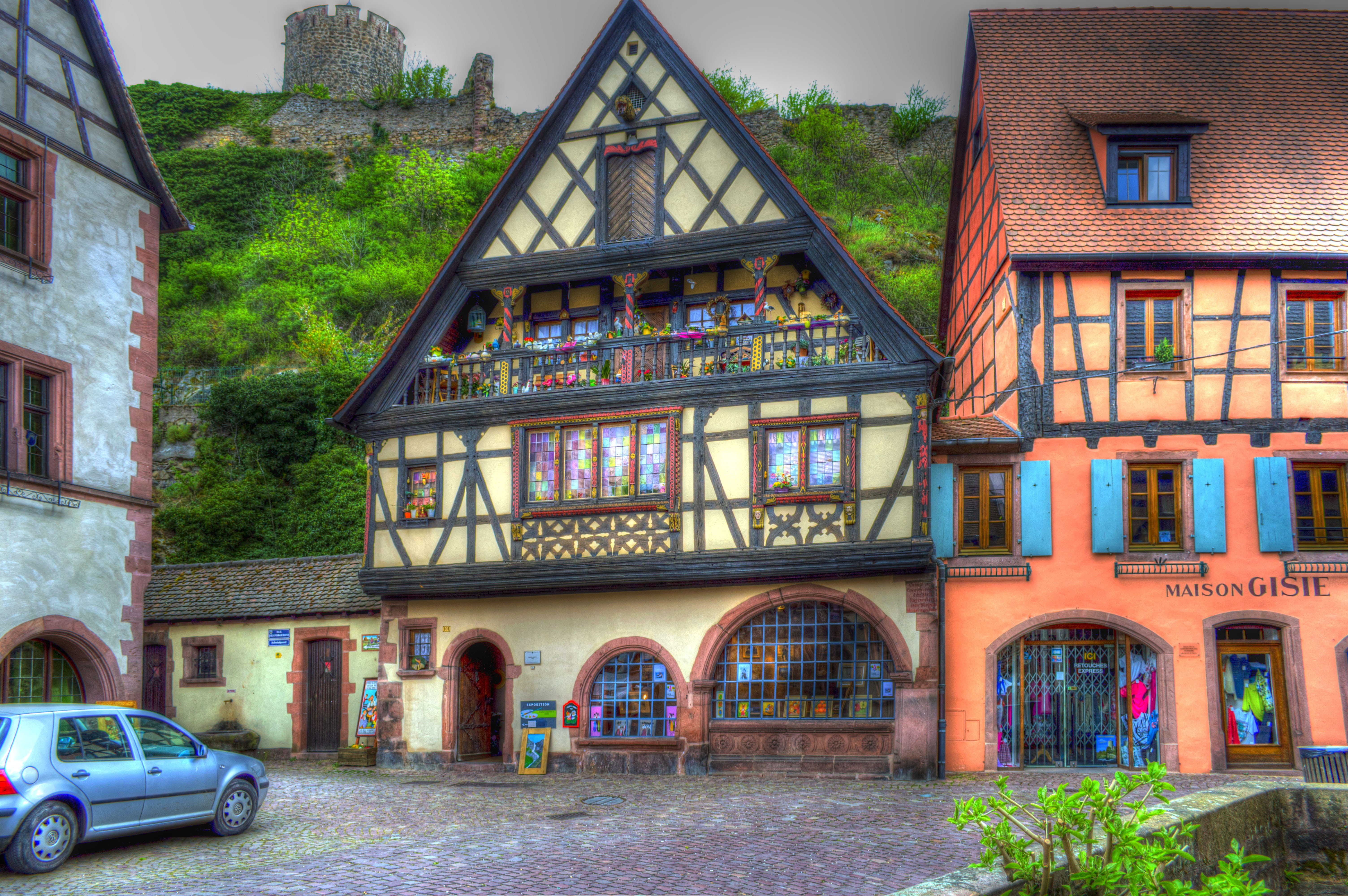 kaysersberg, hdr, alsace, truss, car, day, photo filter, nature, mode of transportation, arch, brick, facade, built structure, france, row house, building, HD Wallpaper
