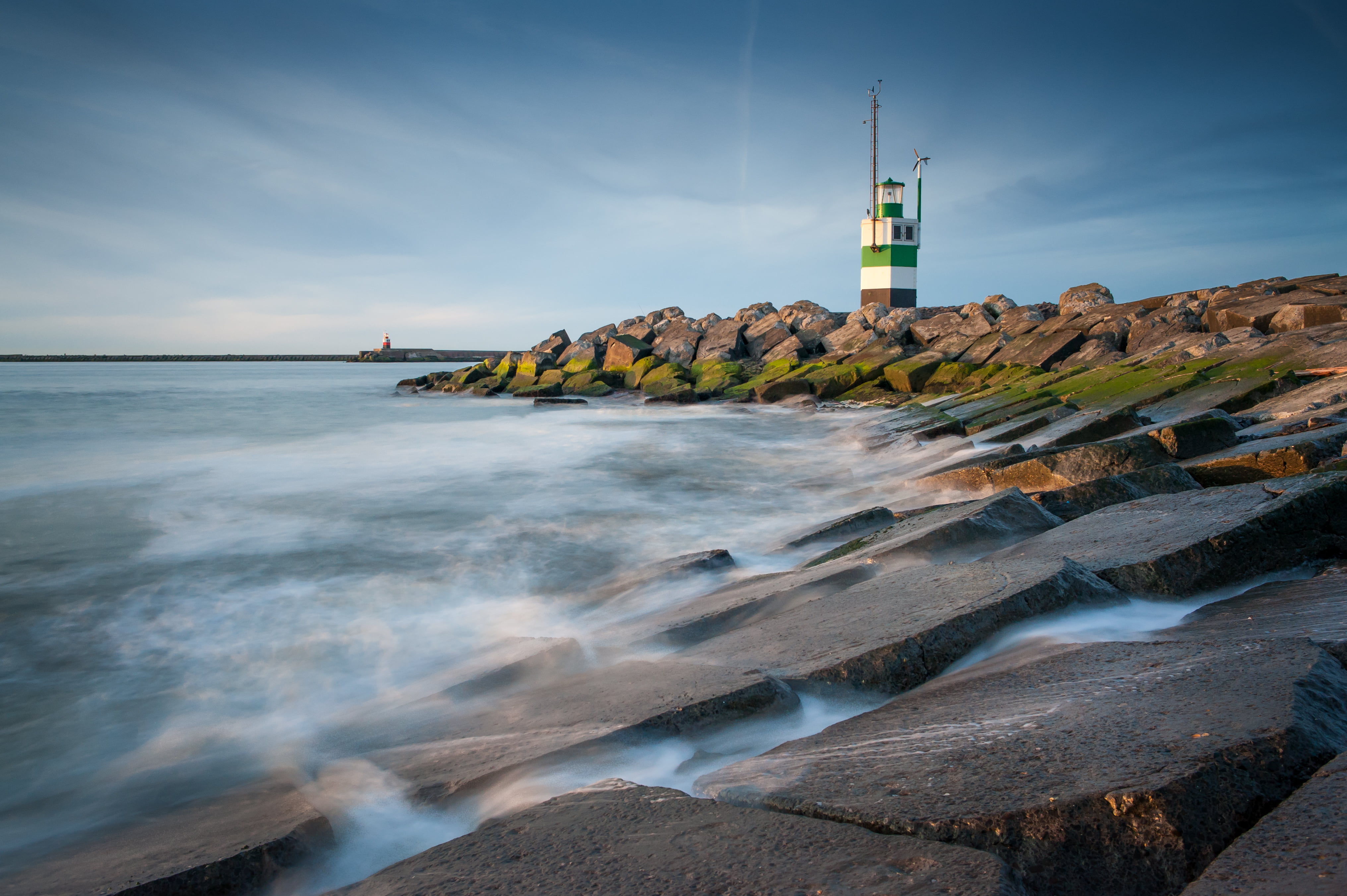 4K, ocean, North Sea, IJmuiden, near, LE, Long Exposure, Filter, sea, water, coastline, photo, rock - Object, sea  coast, Stopper, Netherlands, Lighthouse, HD Wallpaper