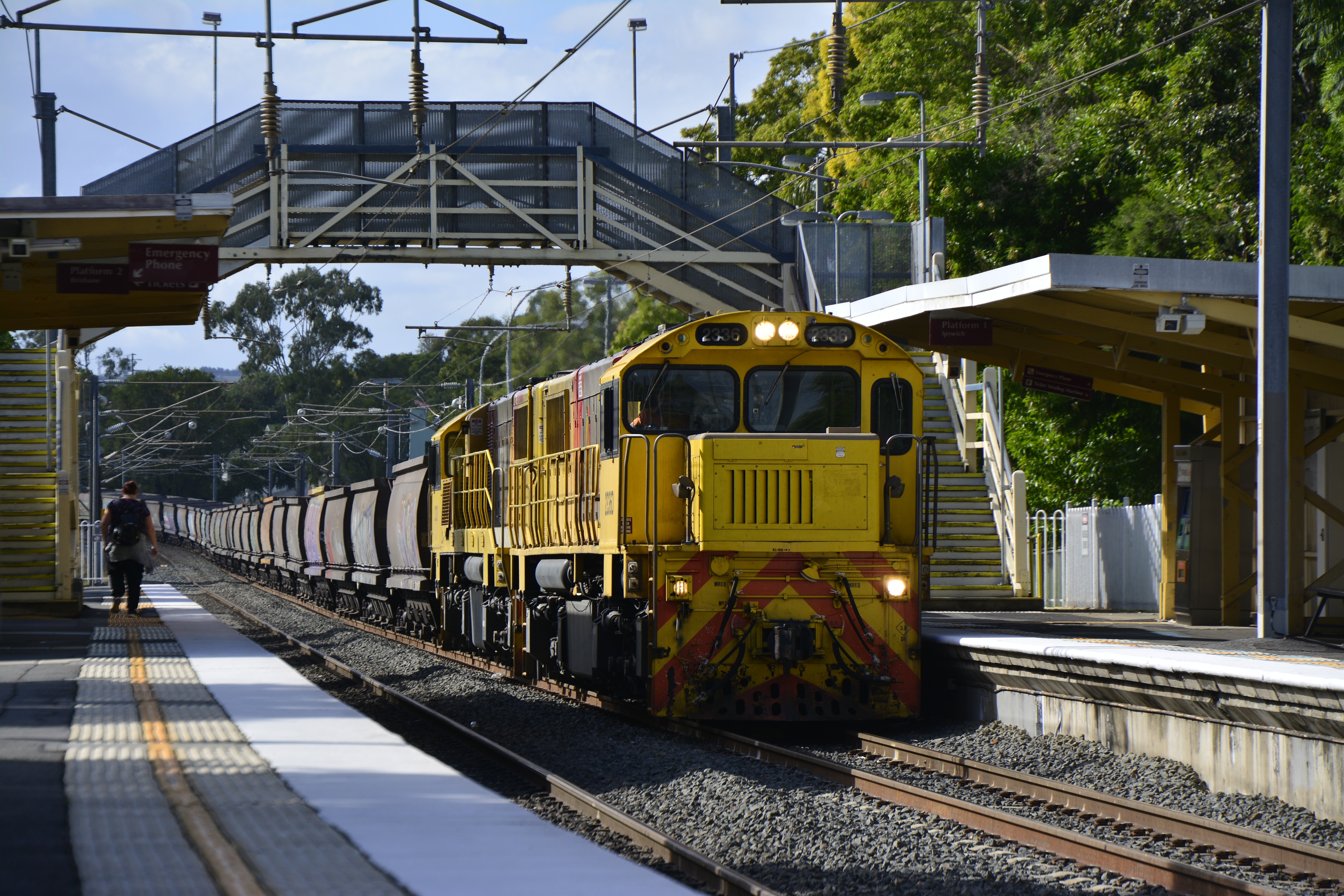 tree, diesel, public transportation, locomotive, station, train, ipswich, nature, australia, rail transportation, railway, sunlight, arrival, transportation, HD Wallpaper