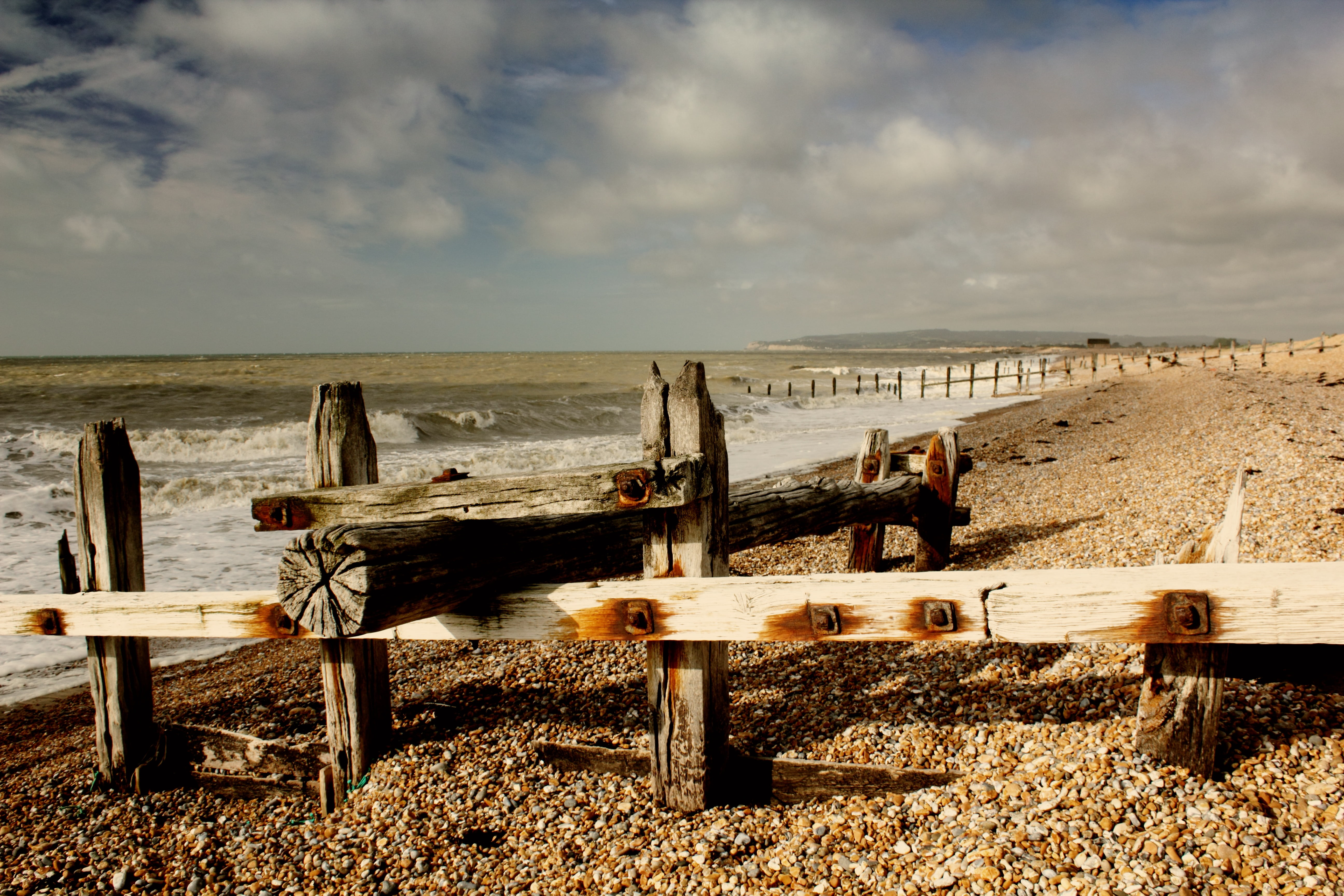 sea, village, town, post, wood - material, cloud - sky, sky, rye, wooden post, incidental people, britain, great, 5K, beauty in nature, bench, coast, sun, HD Wallpaper
