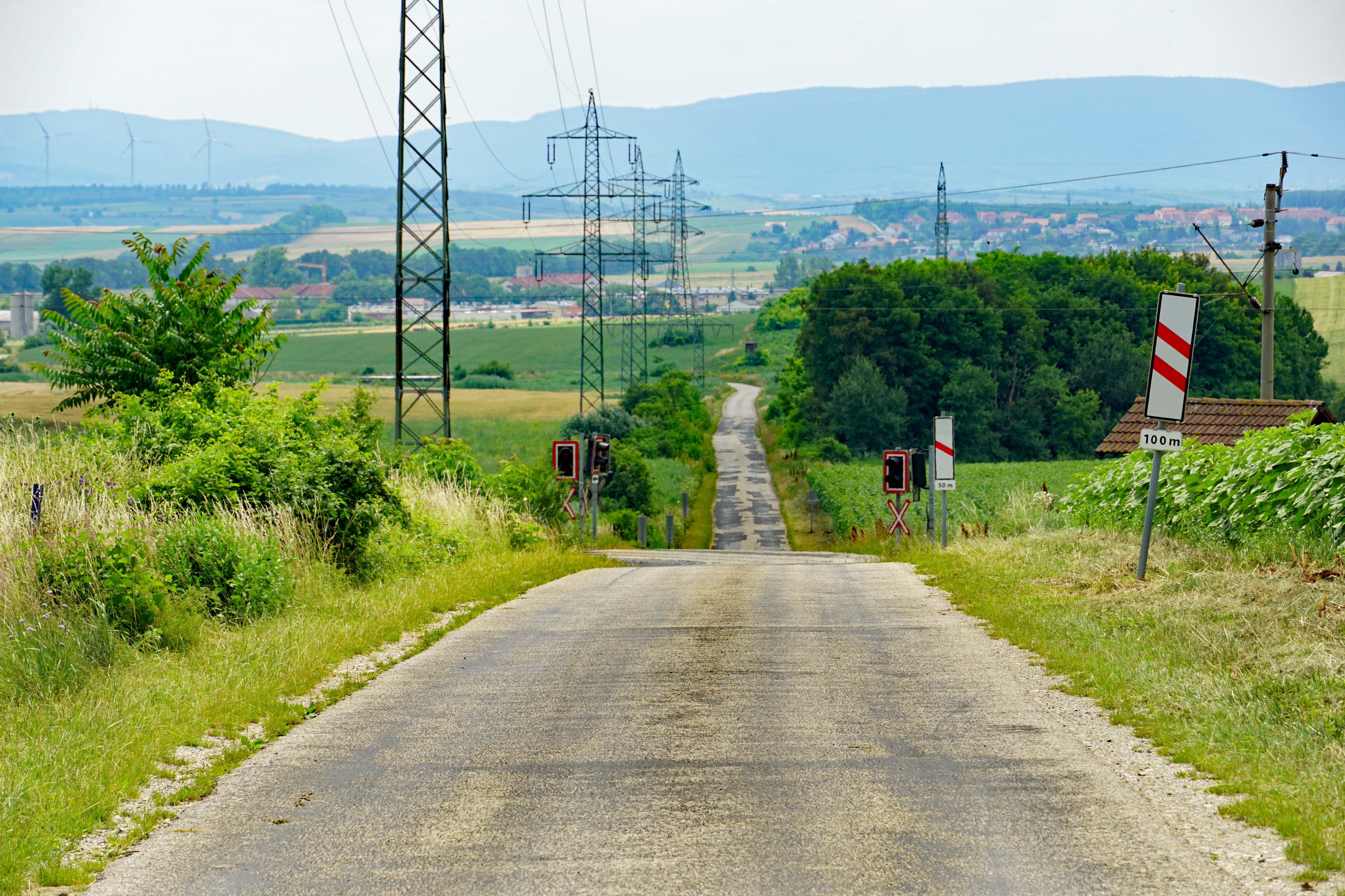 electricity, daytime, no people, lane, 5K, cable, shield, outdoors, mountain, the way forward, electricity pylon, sky, connection, direction, transportation, HD Wallpaper
