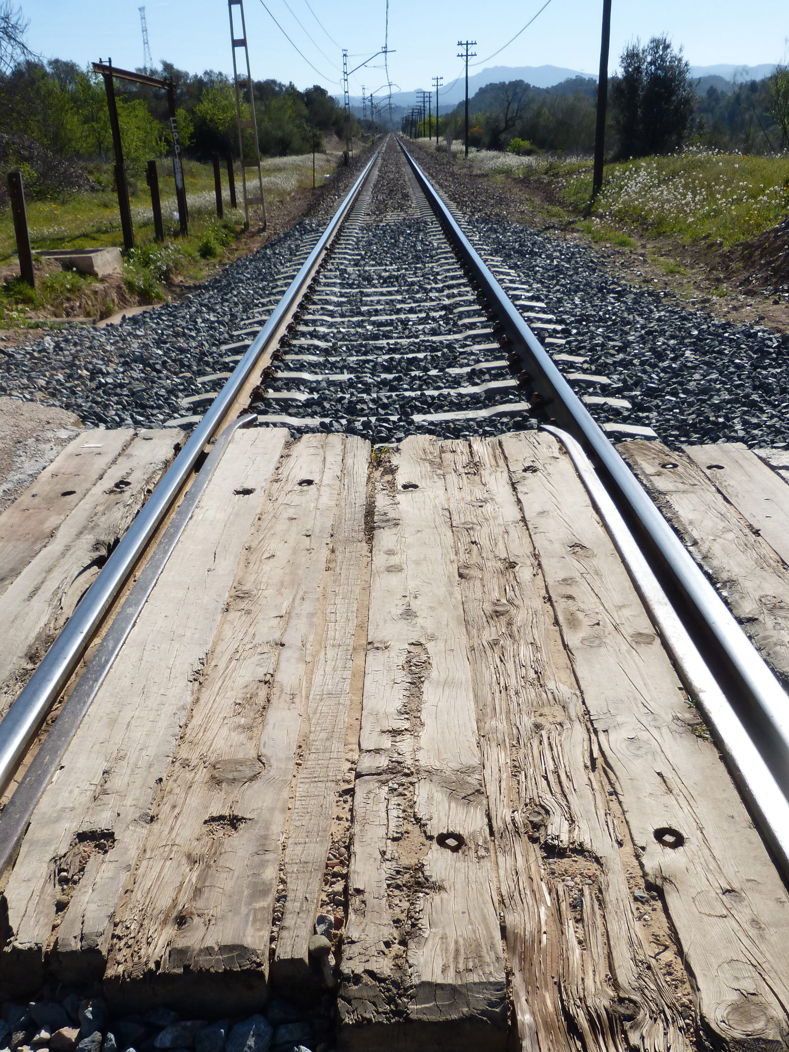 track, transportation, to train, railroad track, rail, the way forward, no people, gravel, perspective, day, vanishing point, plant, outdoors, parallel, Phone HD Wallpaper