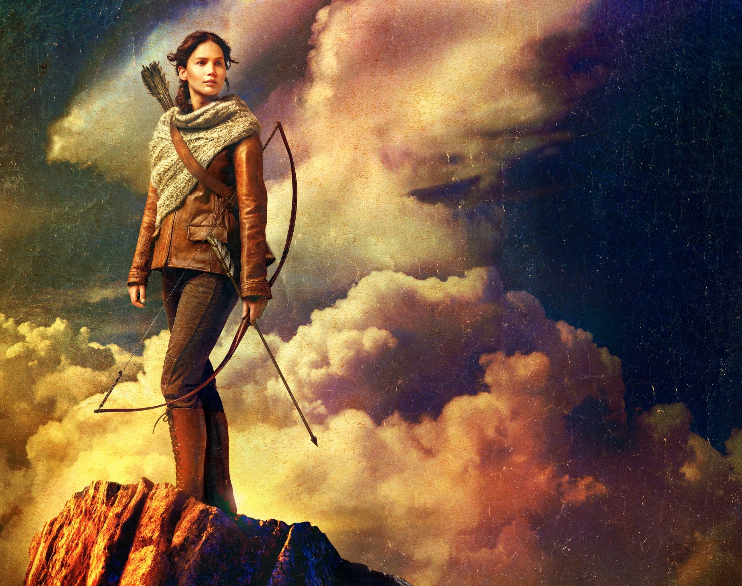 beautiful woman, holding, leisure activity, (2013), Fire, women, Everdeen, Other Movies, Games, Hunger, cloud - sky, digital composite, portrait, front view, HD Wallpaper