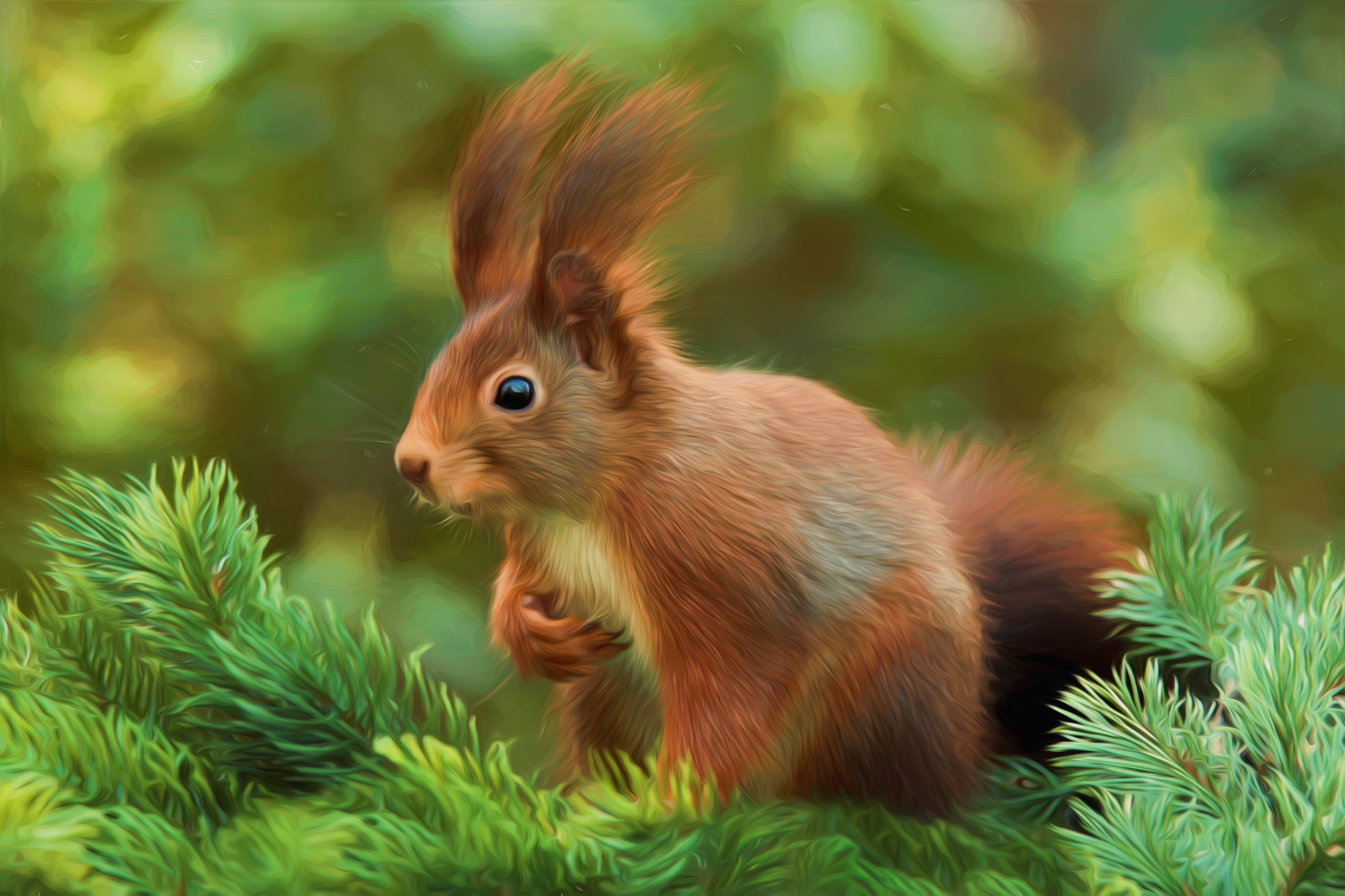 close-up, photo painting, vertebrate, land, selective, brown, painting, oil painting, green color, animal wildlife, animal themes, digital art, focus, squirrel, HD Wallpaper