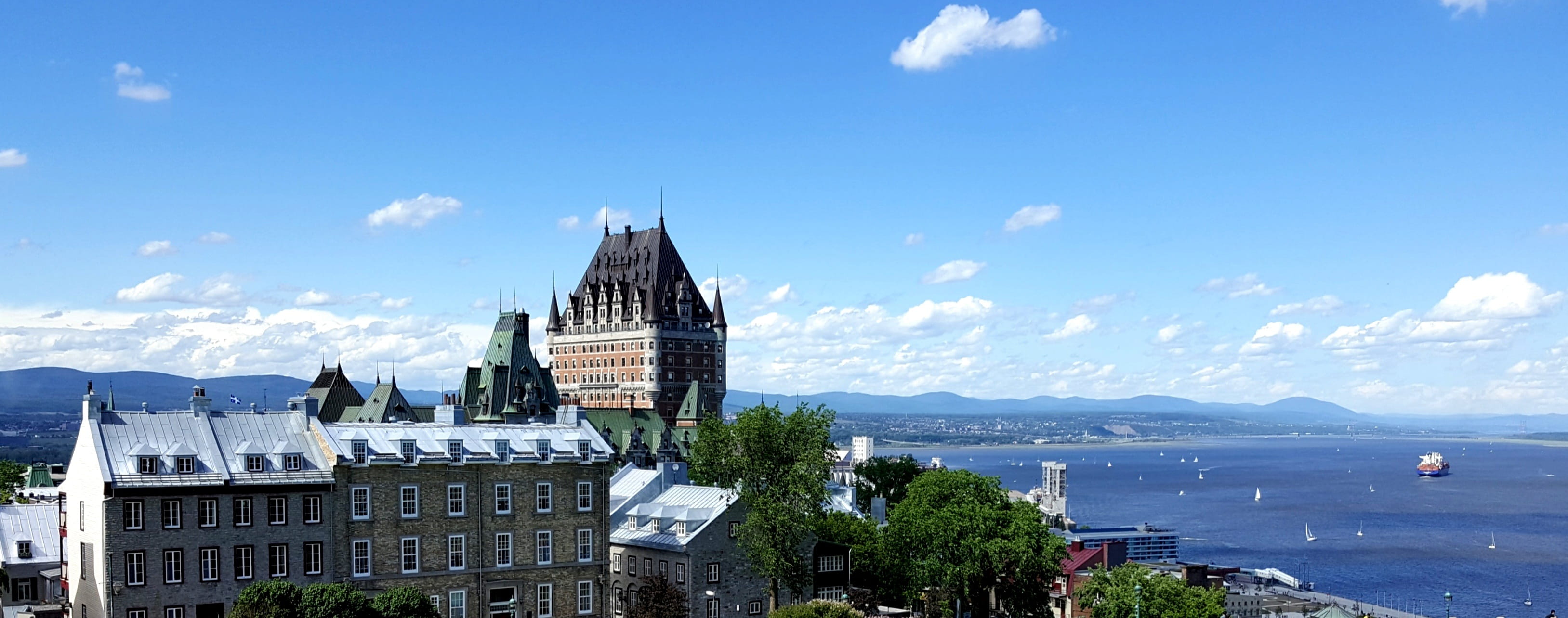 st-lawrence river, monument, architecture, day, travel destinations, history, nature, québec, building exterior, 2K, water, tree, no people, spire, sky, HD Wallpaper