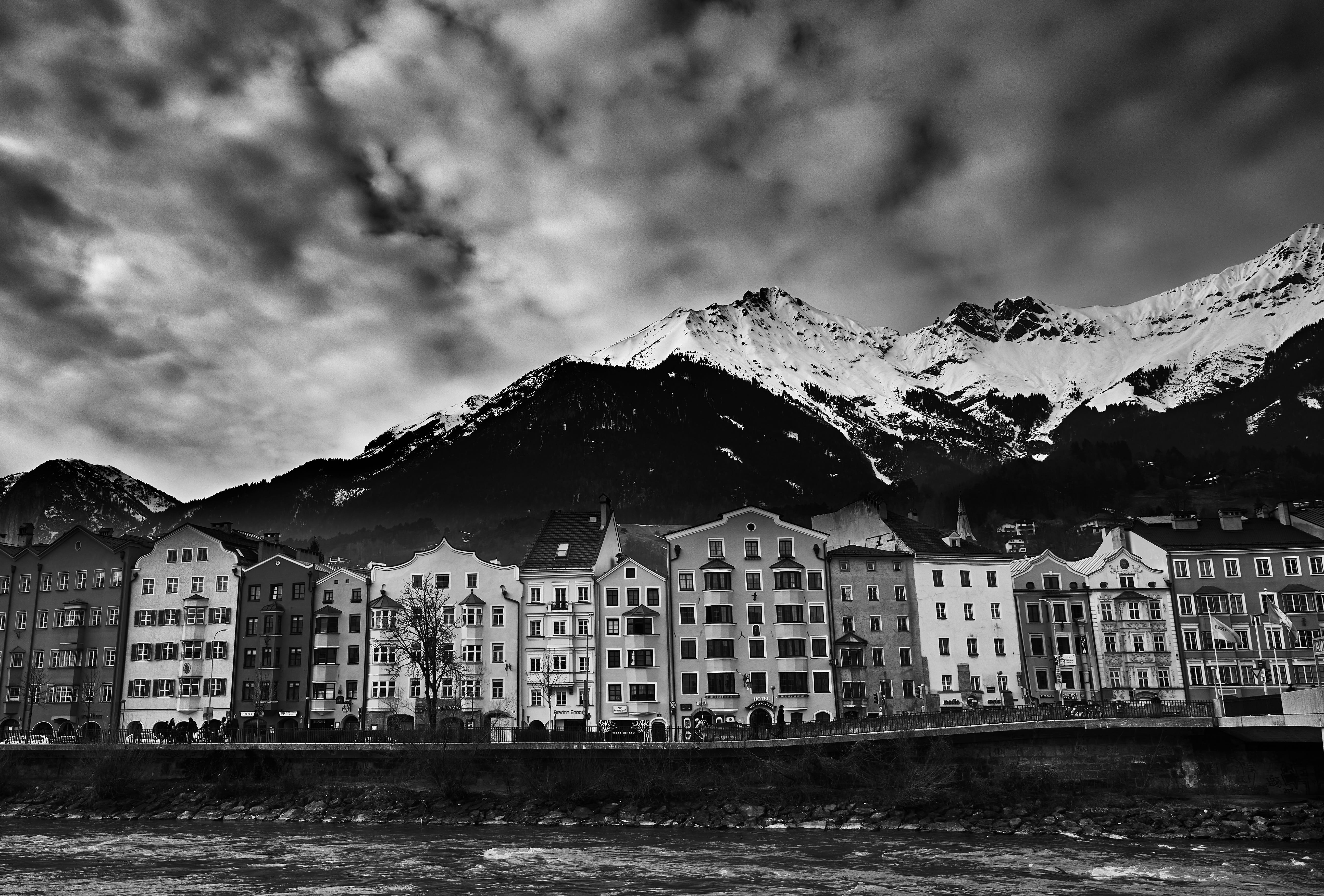 waterfront, innsbruck, historic, architecture, cloud - sky, city, nature, day, building, mountain range, built structure, mountain, house, 5K, no people, HD Wallpaper