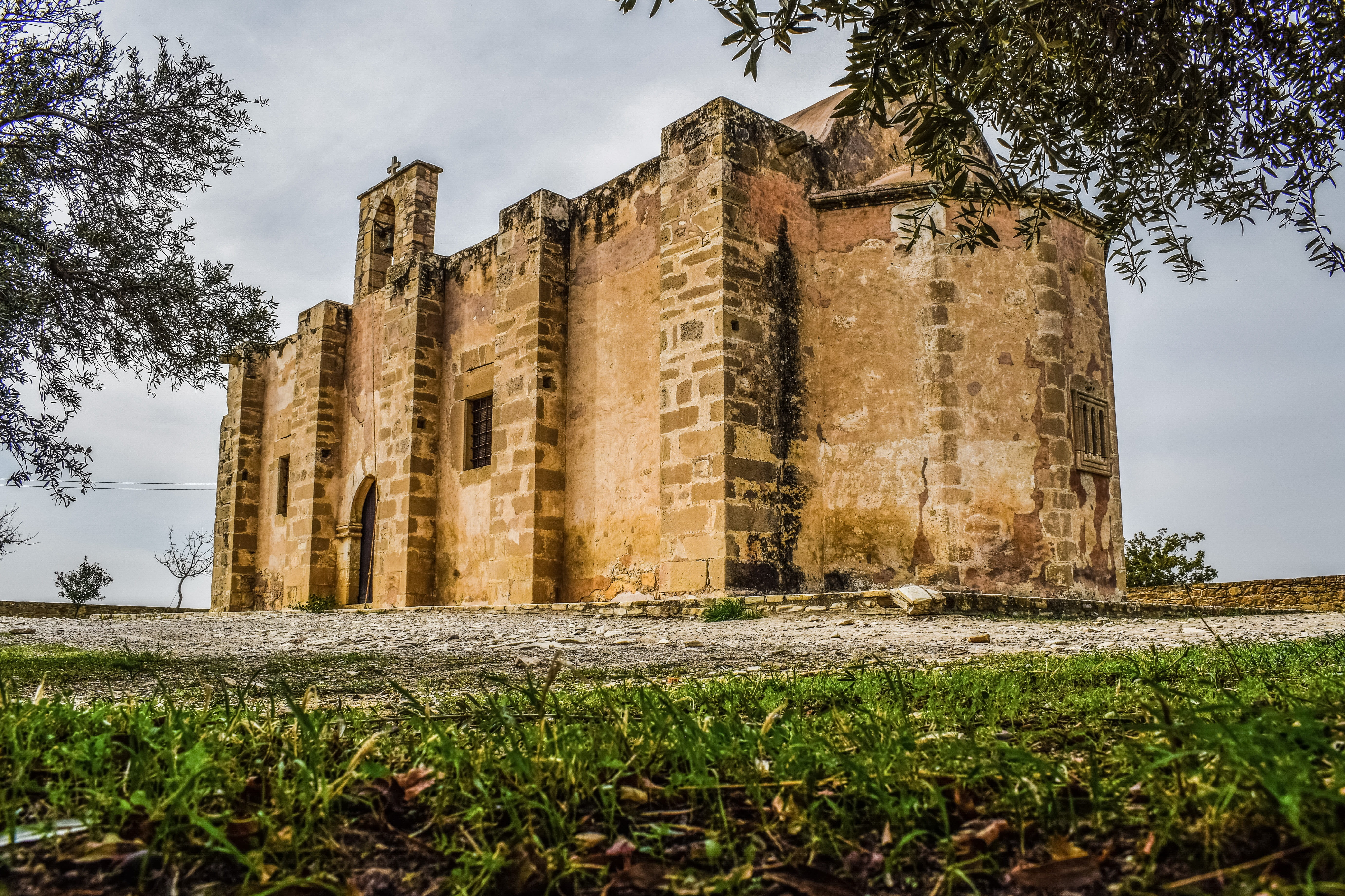 spirituality, ruined, orthodox, grass, no people, nature, architecture, outdoors, tree, cloud - sky, building exterior, ayios georgios arperas, the past, HD Wallpaper