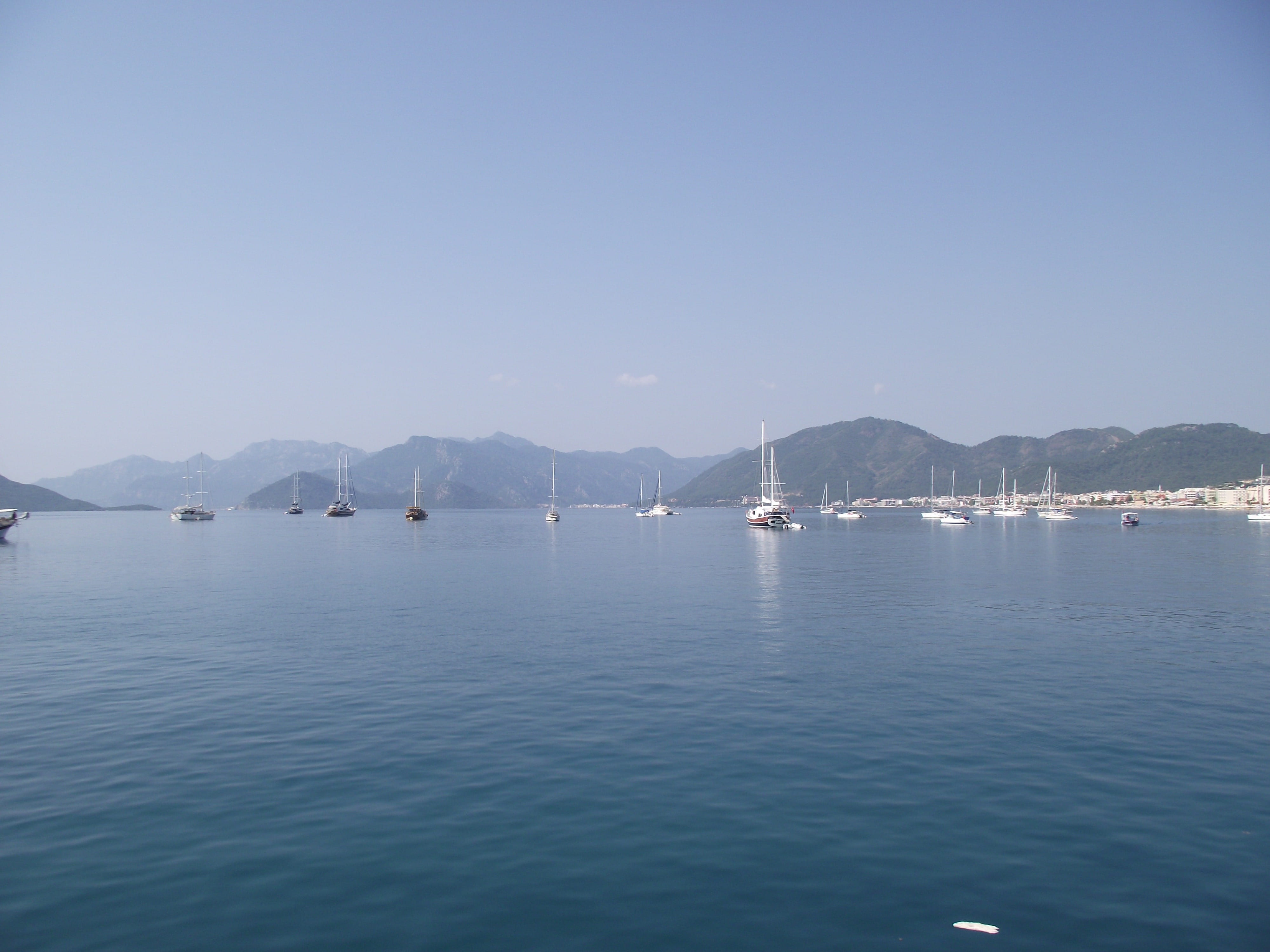 Mugla, transportation, clear sky, sea, tranquil scene, Marine, mountain, travel, beauty in nature, Marmaris, tranquility, copy space, day, scenics - nature, HD Wallpaper