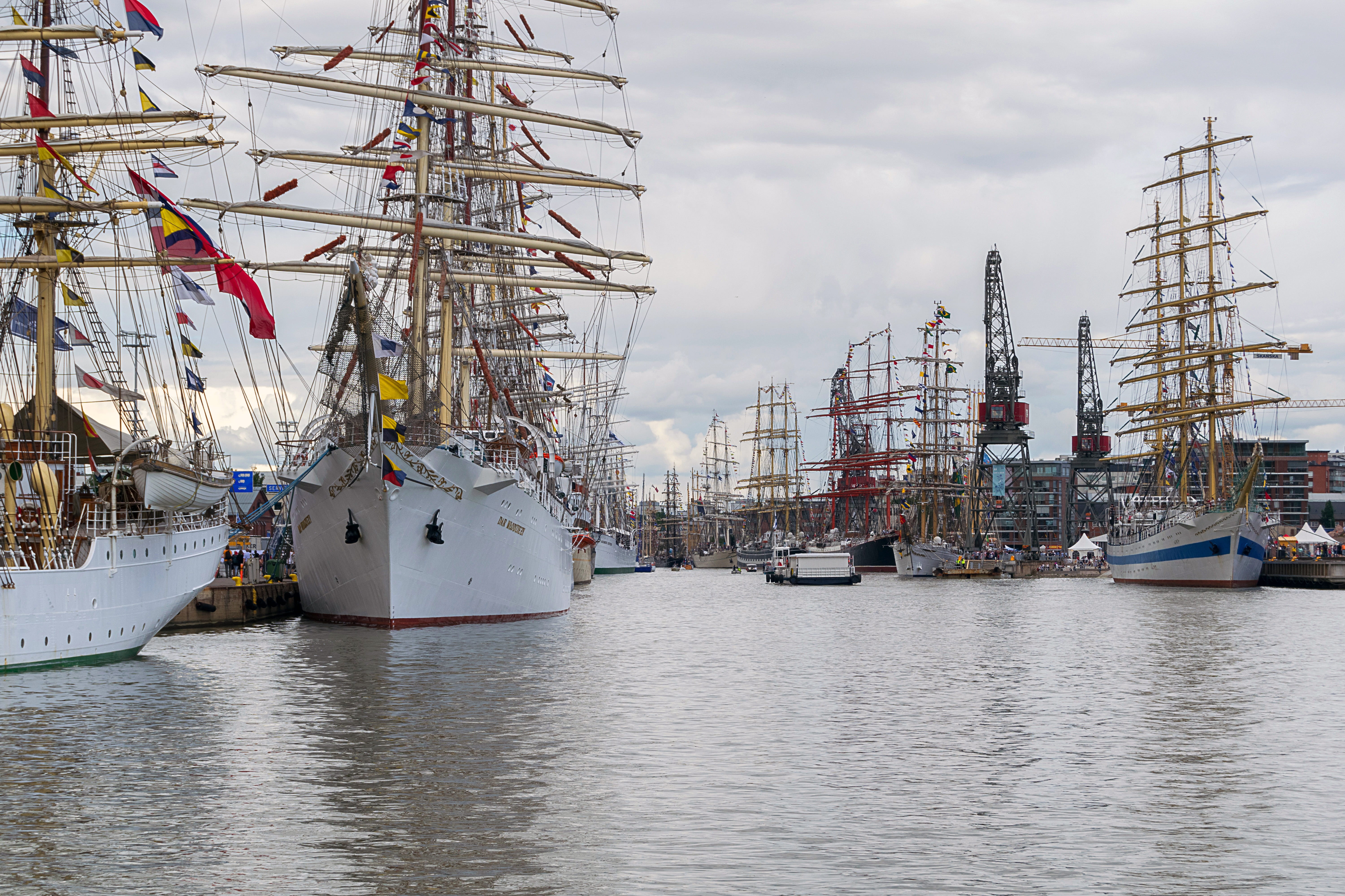 sailing ship, sailboat, turku, aura river, finnish, architecture, river, water, outdoors, summer, vessel, mode of transportation, crane - construction machinery, HD Wallpaper