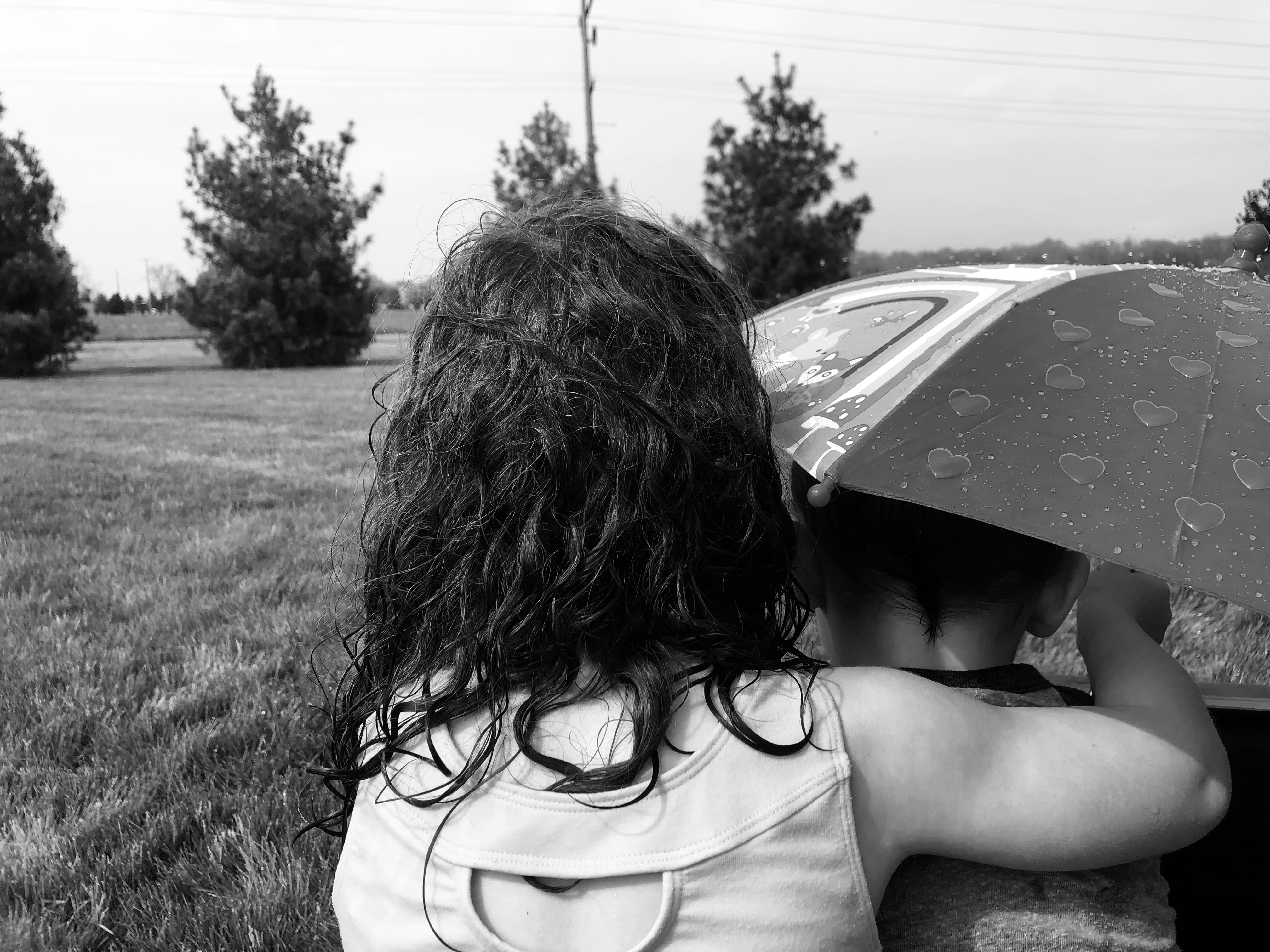 females, women, adult, lifestyles, tree, real people, focus on foreground, child, field, protection, boy, rear view, portrait, outdoors, umbrella, black and white, HD Wallpaper