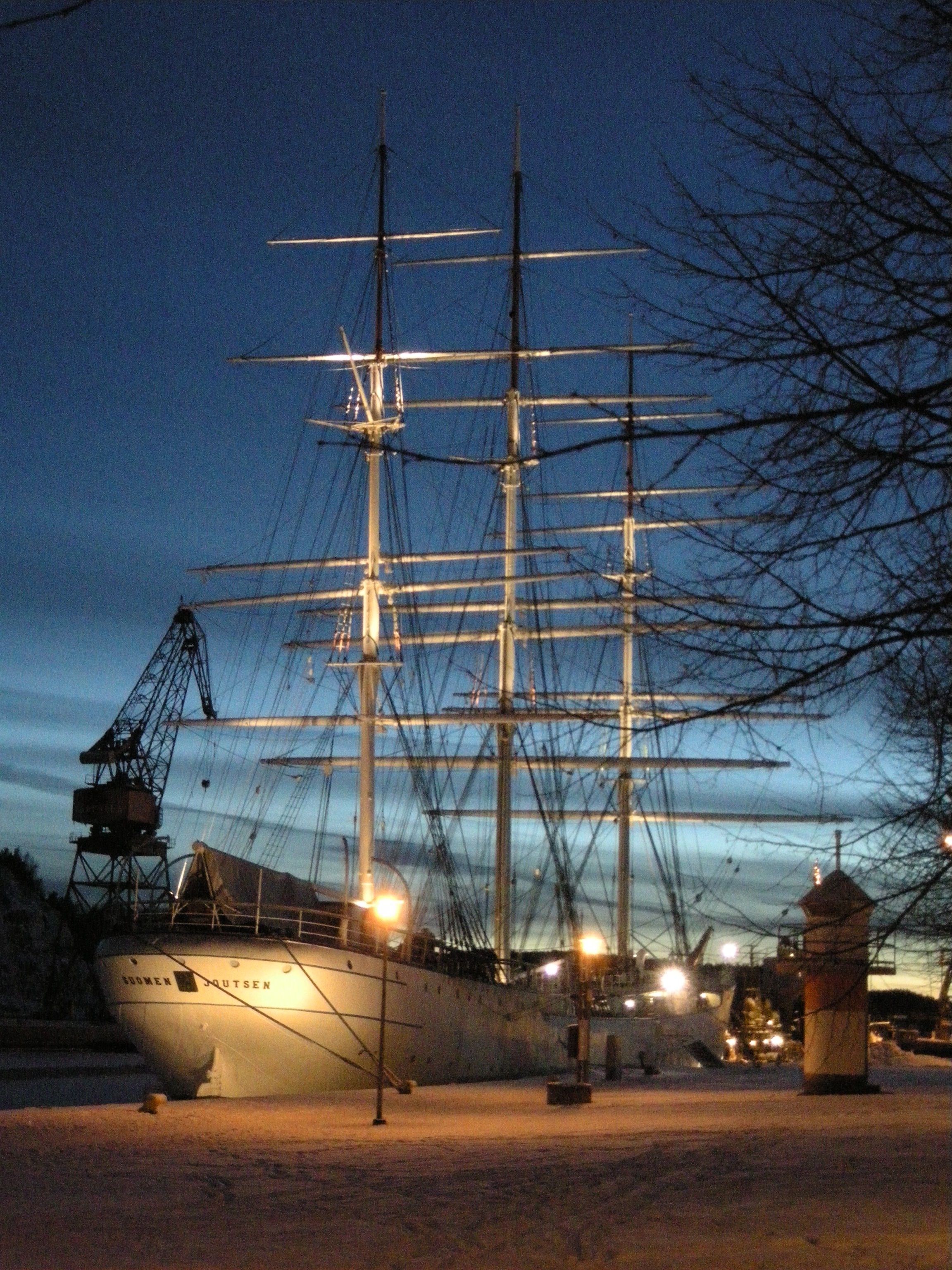 mast, museum, nautical vessel, low angle view, ship, sailing ship, land, 2K, dusk, sailboat, outdoors, sky, no people, night, mode of transportation, architecture, Phone HD Wallpaper