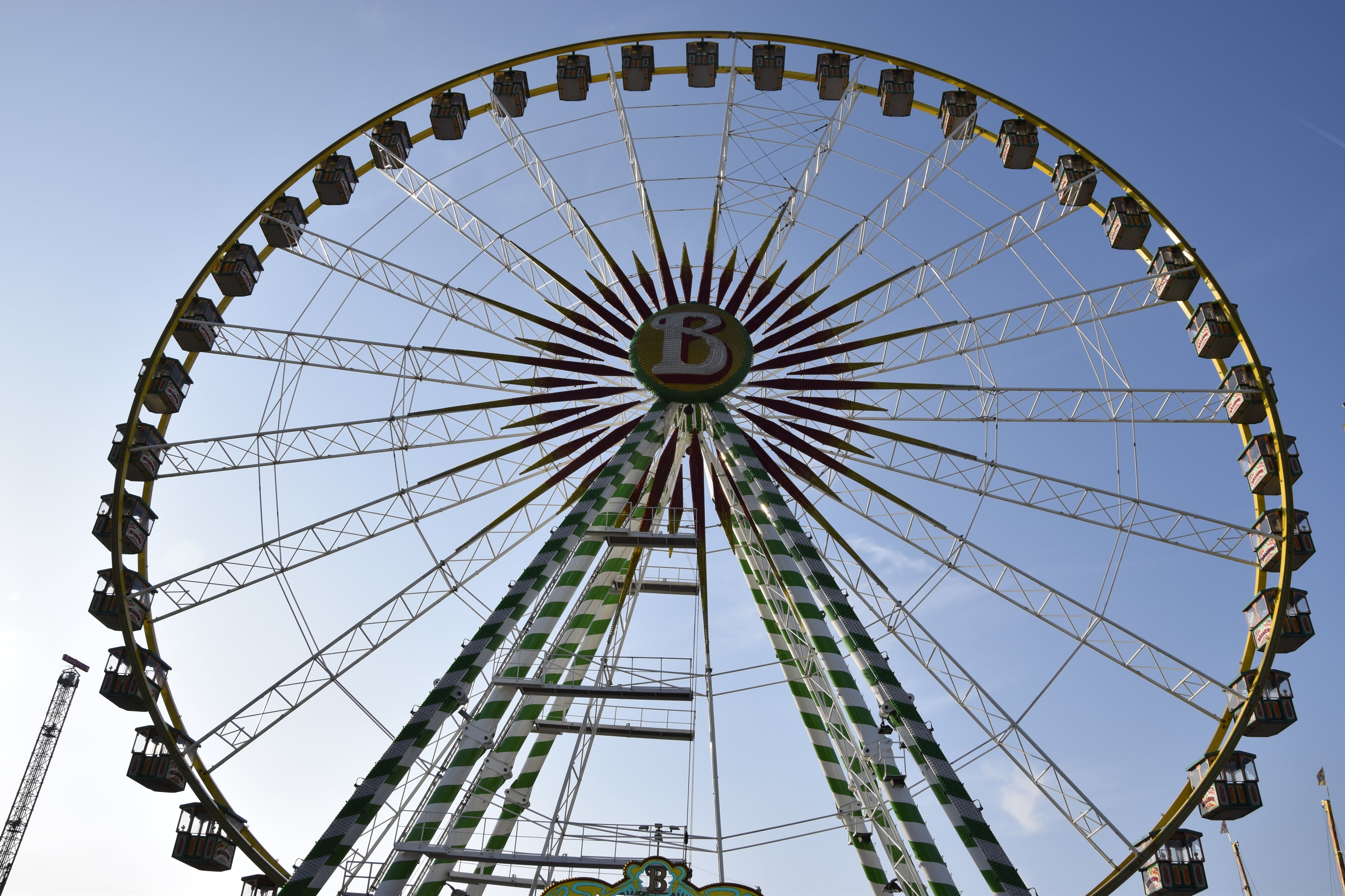 built structure, outdoors, spring festival, metal, arts culture and entertainment, blue, amusement park ride, travel destinations, no people, low angle view, HD Wallpaper