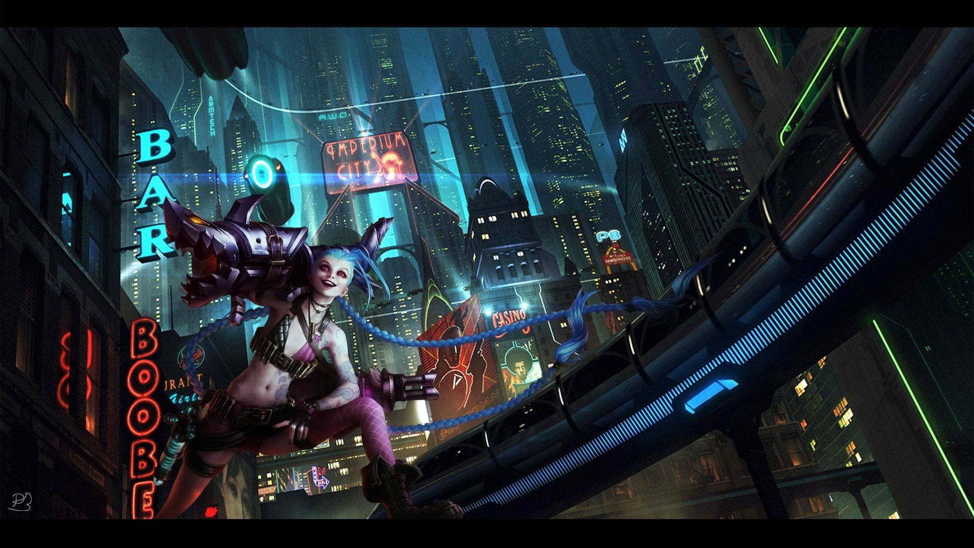 1080P, video games, Jinx (League of Legends), low angle view, carousel, human representation, art and craft, built structure, building exterior, haired, HD Wallpaper